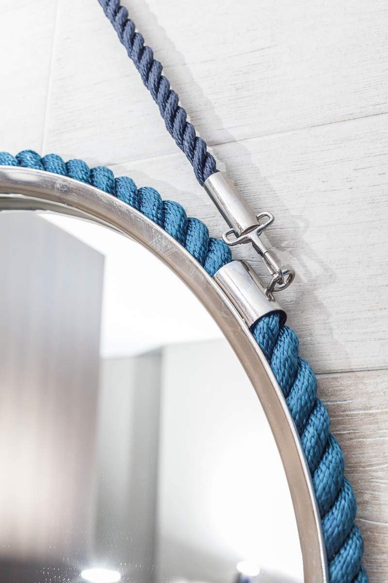 Nautical Round Wall Mirror - Blue Bathroom Hanging Mirror | Perfect Yacht Decor & Father's Day Gift for Dad | Ideal for Coastal Home Decor, Boat Cabins & Bathroom Vanities