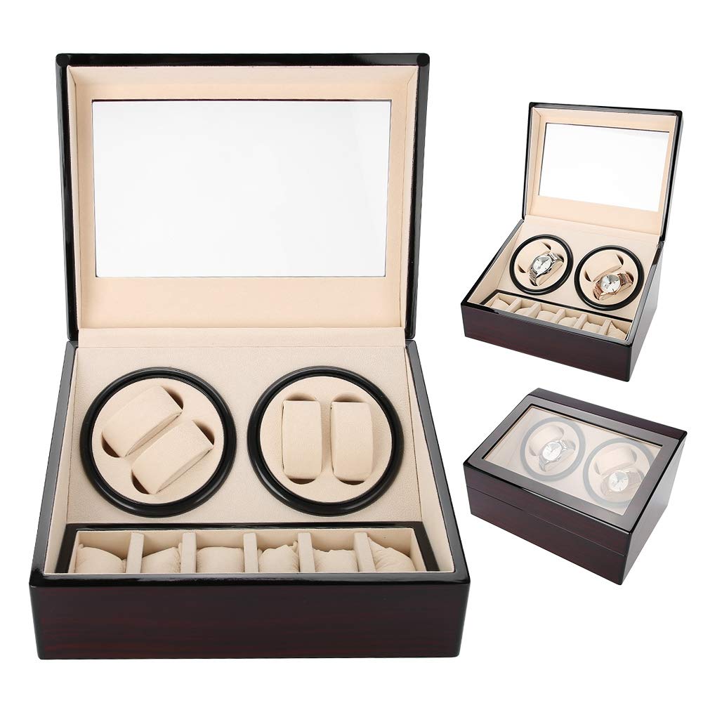 Automatic Rotating Watch Display Box - Quiet Electric Motor Watch Winder for 4 Automatic Watches, 6 Slot Wristwatch Storage Display Case - Perfect for Watch Collectors & Luxury Watch Storage (02#)