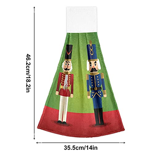 Christmas Nutcracker Kitchen Towels Set of 2 - Red & Green Holiday Hand Towels with Hanging Loop, Super Soft Absorbent Coral Velvet for Bathroom, Dish Drying & Oven Handle - Perfect for Holiday Decor & Kitchen Use