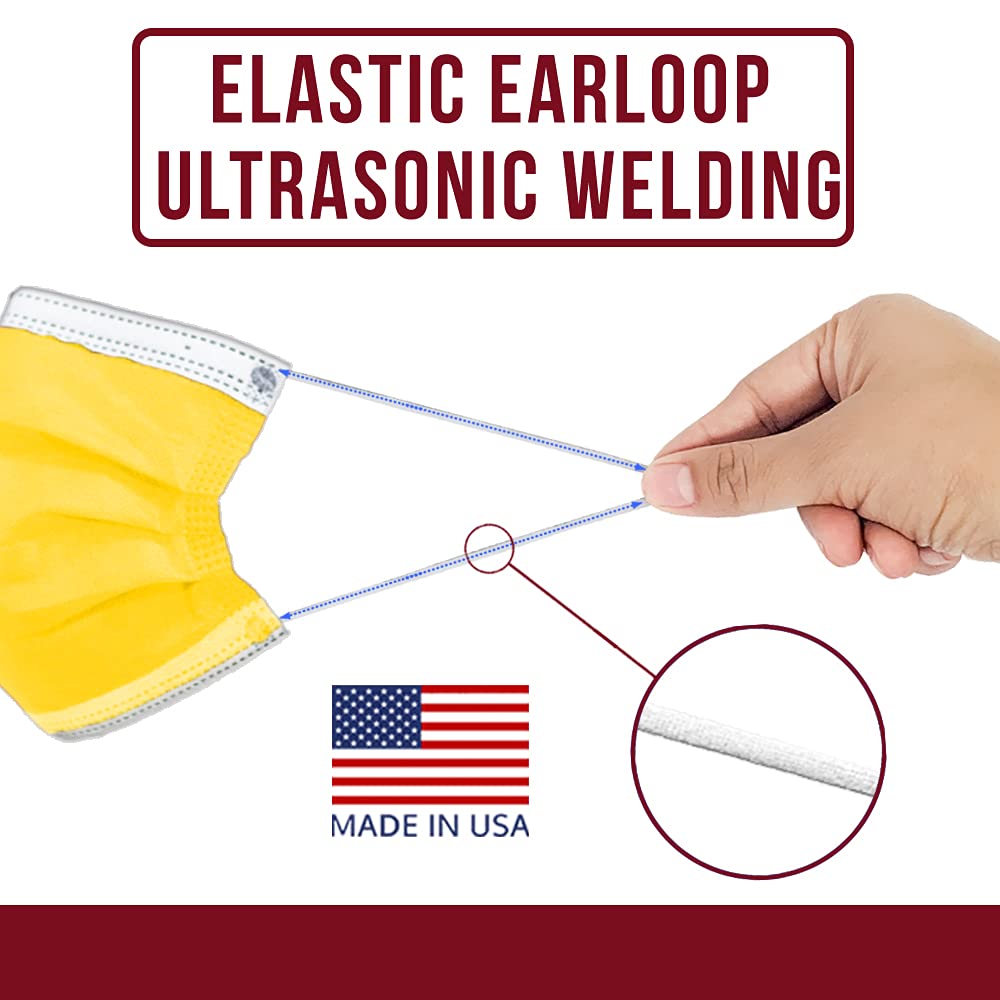 4-Ply Breathable Disposable Face Masks - Made in USA - Comfortable Elastic Ear Loops - Multiple Colors (500 Pack, Canary Yellow) - Ideal for Daily Use, Work, Travel & Public Safety