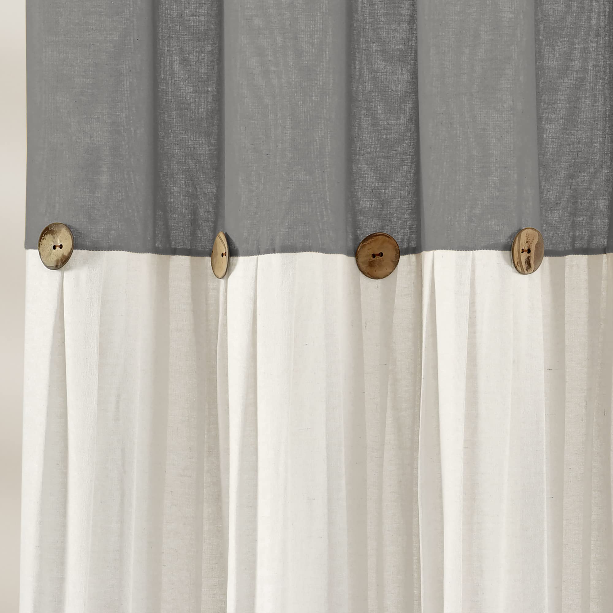 Rustic Linen Shower Curtain with Coconut Buttons - Dark Gray & White Farmhouse Bath Decor for Modern Bathrooms