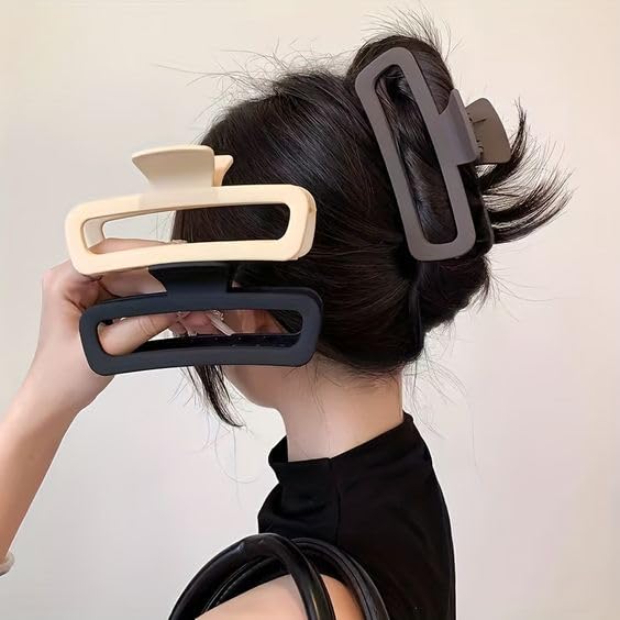 BAKEFY - 2 Pack 5 Inch Unbreakable Large Hair Claw Clips for Women, Square Rectangle Hair Clamps for Thick Curly Long Hair - Perfect for Updos, Ponytails and Everyday Hairstyles