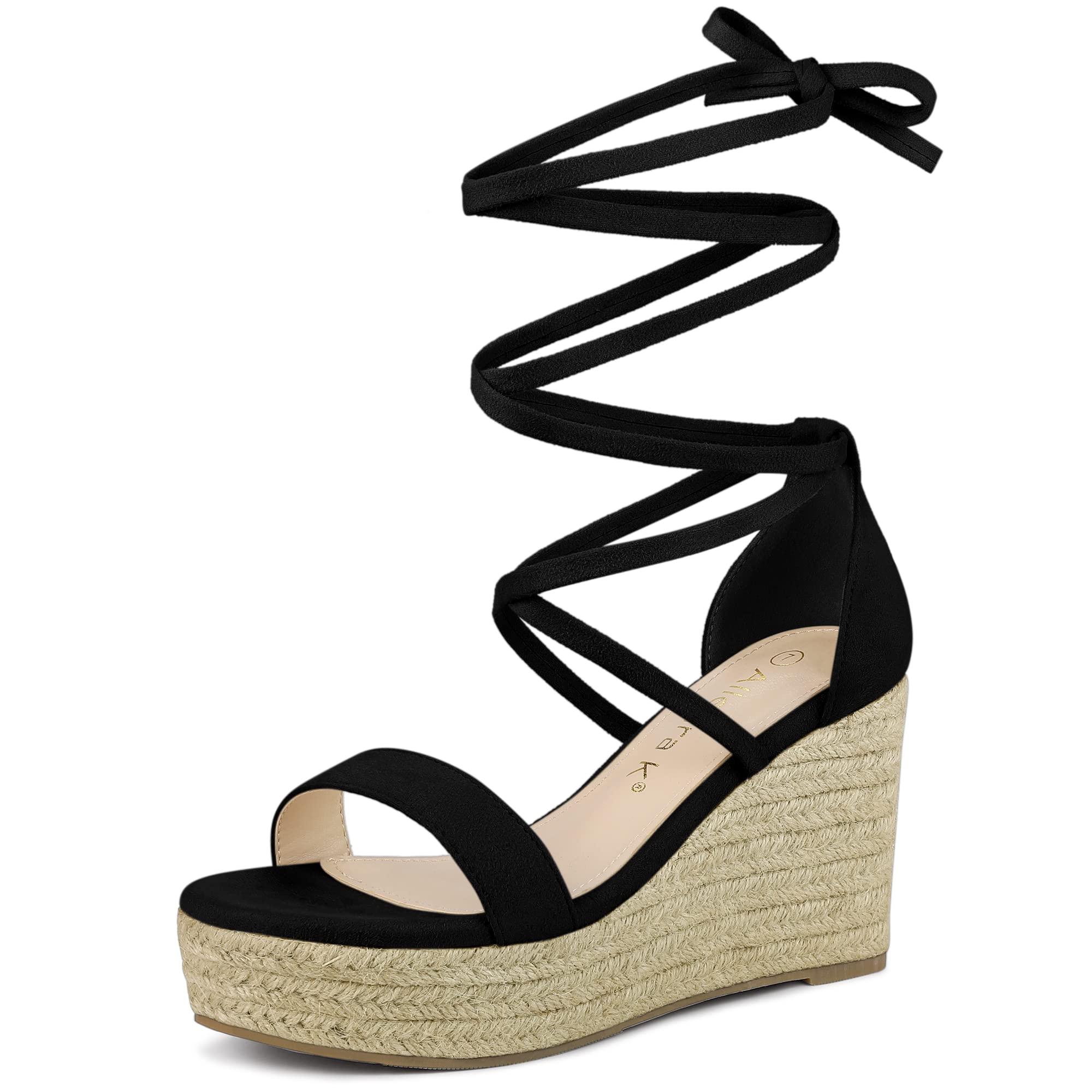 Allegra K Women's Espadrille Platform Wedge Heels - Stylish Lace-Up Summer Sandals for Casual Outings & Beach Vacations