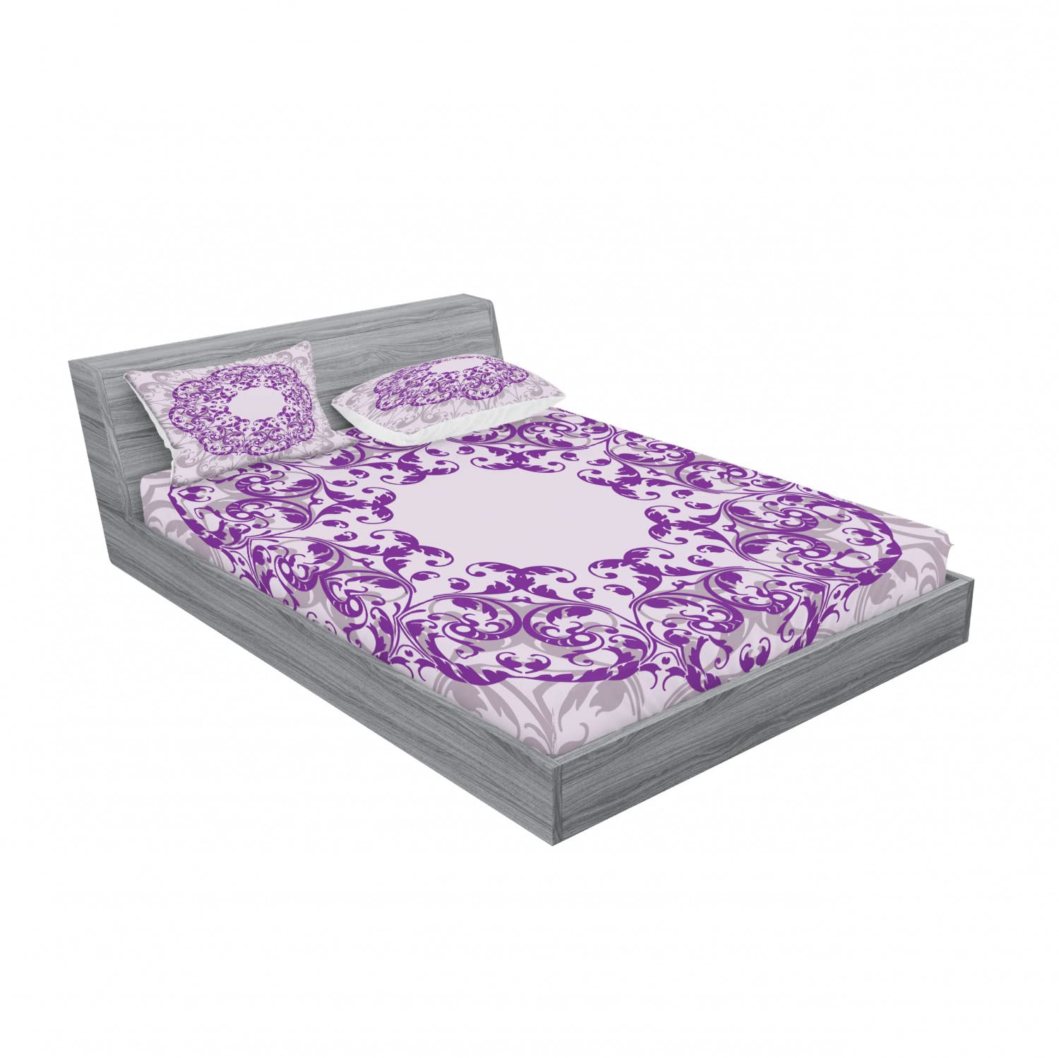 Ambesonne 2-Piece Full Size Fitted Sheet Set with 4 Pillow Shams - Purple Mandala Pattern, Oval Frame Design in Mauve Taupe Violet - Soft Bedding Decor for Guest Rooms, Dorms & Bohemian Style Bedrooms