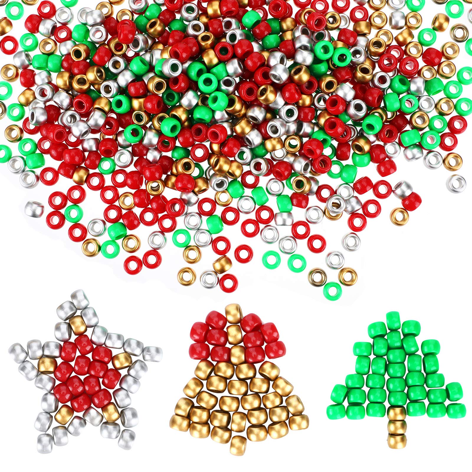 WILLBOND 1200 Pcs Assorted Christmas Pony Beads in 4 Colors - Holiday Hair Beads for DIY Jewelry, Bracelet Making & Xmas Party Decorations - Perfect for Women's Crafts, Christmas Gifts & Festive DIY Projects