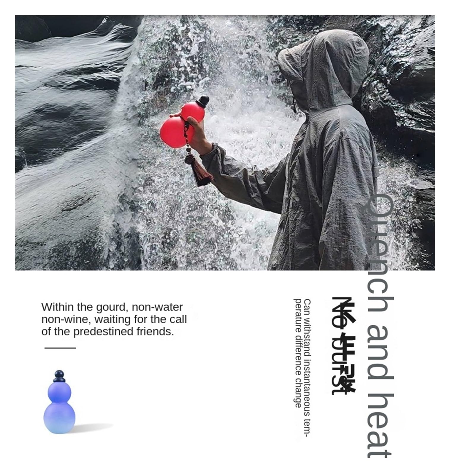 Retro-Inspired 800ml Gourd Water Bottle for Sports & Travel - Chinese Style, Black Myth Wu Kong Design (Blue) - Perfect for Hiking, Gym, and Outdoor Adventures
