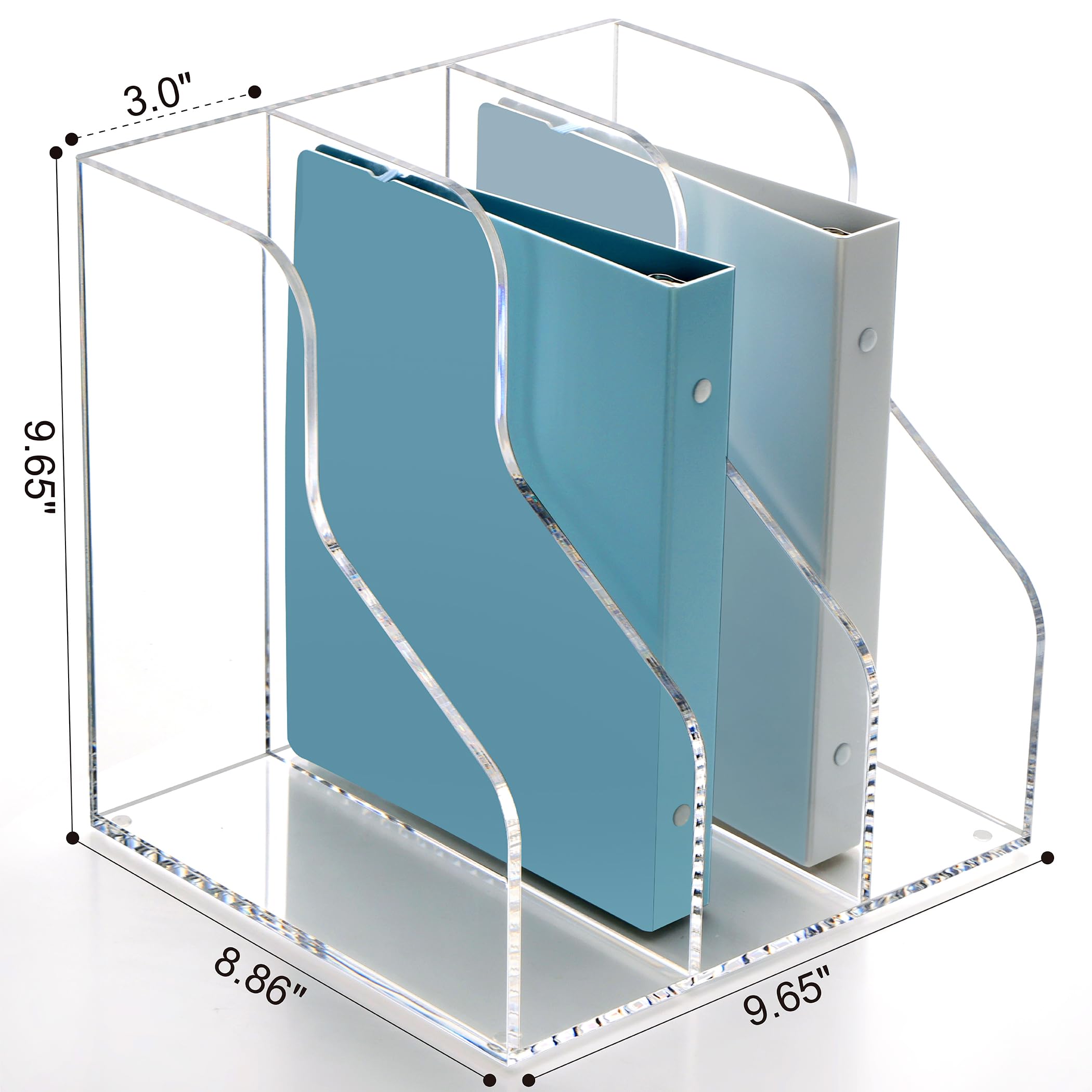 3-Slot Clear Acrylic Magazine Holder - Desktop File Organizer, Bookshelf & Workspace Sorter for Office Desk Accessories | Perfect for Office, Home & Library Organization & Storage