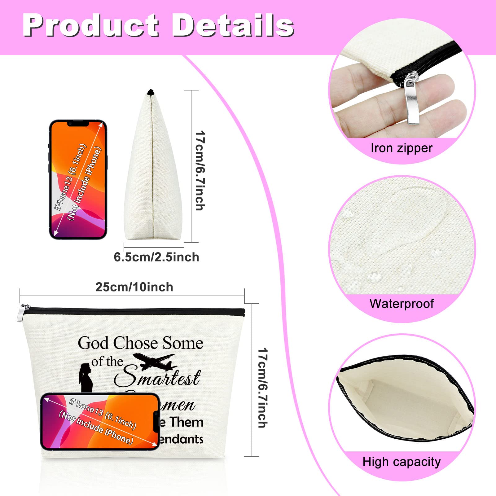 Flight Attendant Makeup Bag for Women - Aviation Themed Cosmetic Pouch | Perfect Stewardess Gift for Graduation, Birthday, Appreciation, Thanksgiving & Retirement | Travel-Friendly Toiletry Organizer for Flight School, Cabin Crew & Air Travel