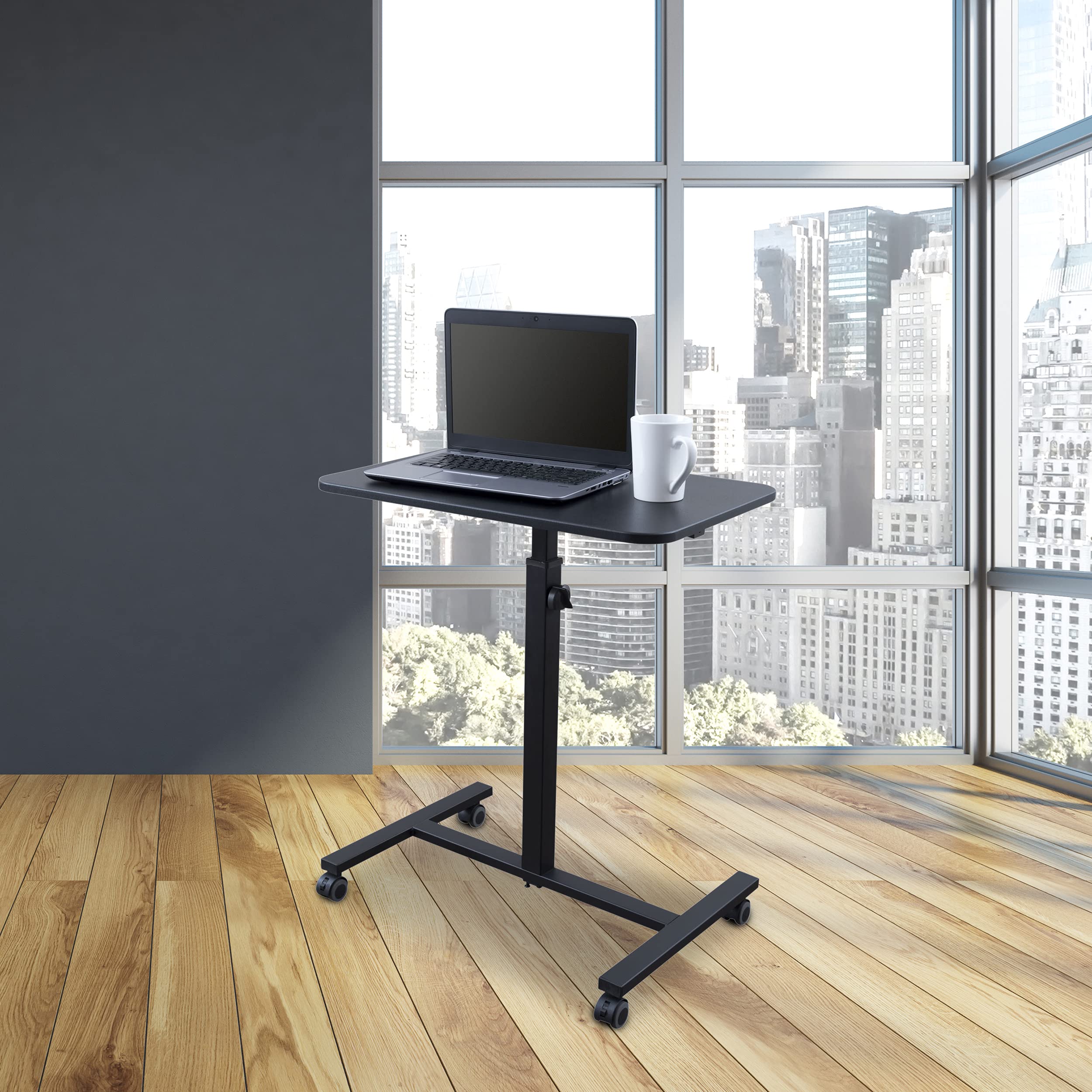 Adjustable Single Column Rolling Standing Desk with Laptop Stand - Black | Ergonomic Home Office & Workspace Solution for Better Posture & Productivity