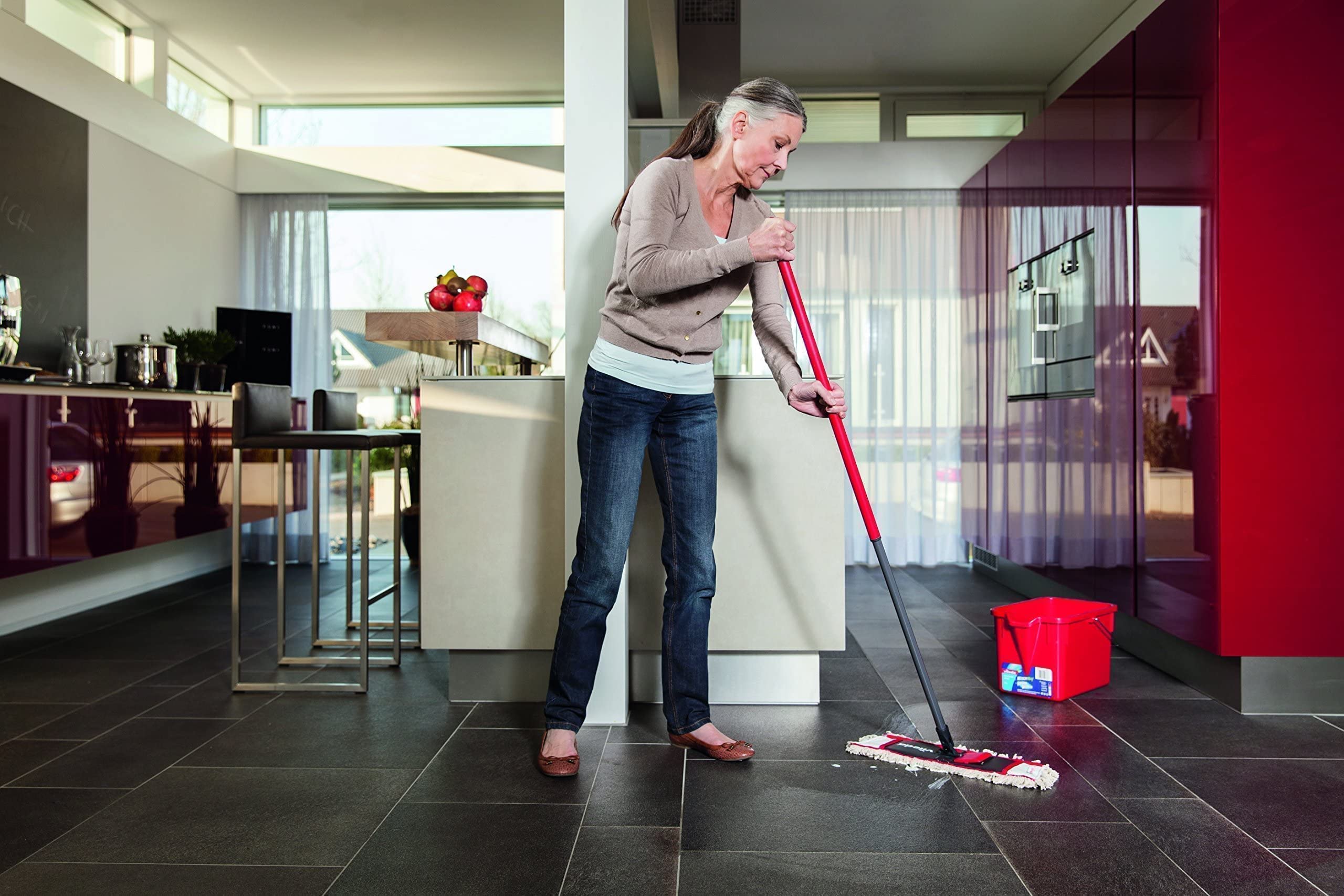 Vileda WashMat Combi 1475 with Telescopic Handle - Powerful Loop Structure for Deep Cleaning - Ideal for Tile & Stone Floors - Perfect for Kitchen, Bathroom & Hard Surface Cleaning