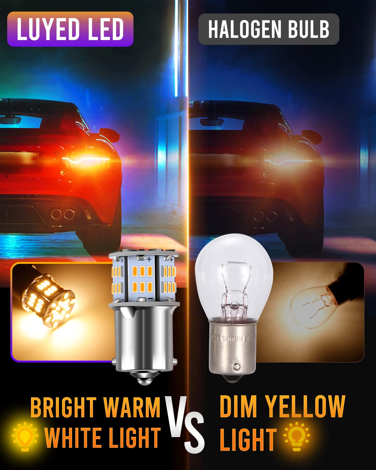 LUYED 1156 1141 1003 LED Bulbs 650 Lumens Warm White 12v 3014 54-EX Chipsets - Super Bright LED Lights for Backup Reverse Lights, Brake Lights, Tail Lights, RV Lighting, Boat Lights, Truck Lights - Pack of 5