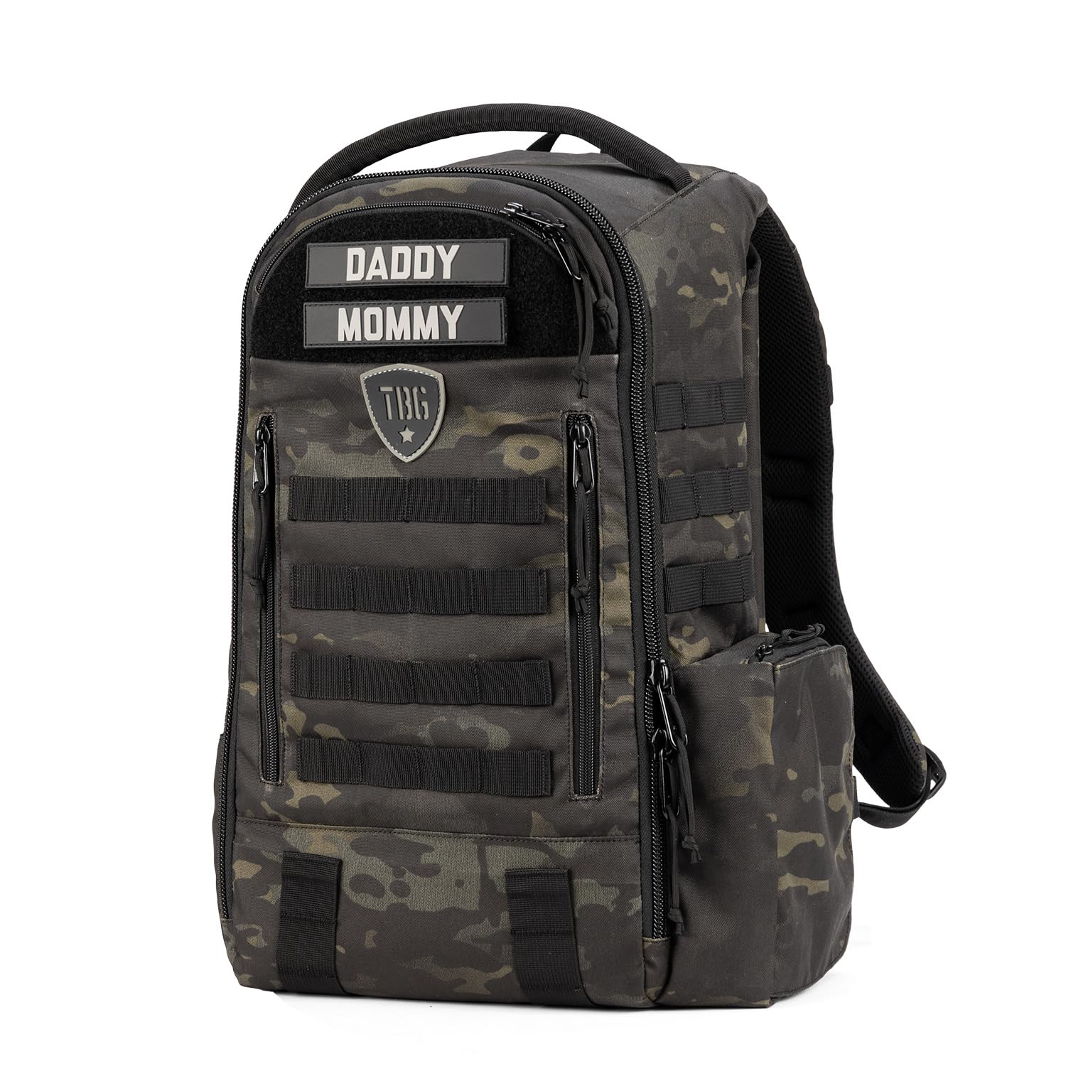 TBG - Men's Tactical Diaper Bag Backpack with Built-in Changing Pad & Stroller Straps, Waterproof Baby Diaper Organizer for Dads (Multicam Black 4th Gen) - Perfect for Travel, Hiking & Everyday Parenting