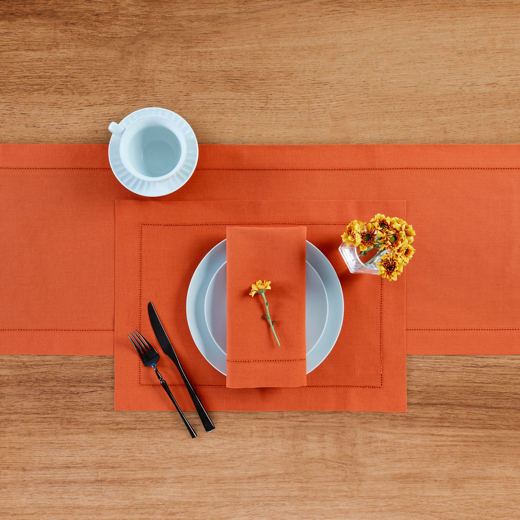Premium Cotton Linen Hemstitch Placemats Set of 4 - Elegant Table Decor for Dining Room, Kitchen, and Party Settings