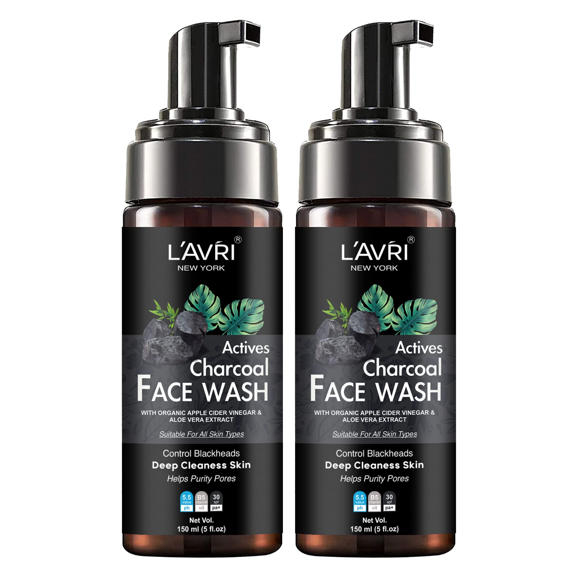 LAVRI Charcoal Face Wash 150ml - Deep Cleansing & Pore Minimizing Facial Cleanser for Oily, Dry & Sensitive Skin (Pack of 2) | Daily Skincare Routine & Acne Treatment