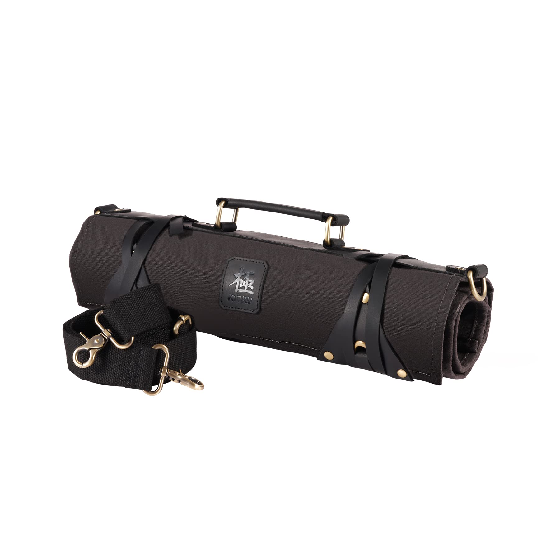 Premium KYOKU Chef Knife Roll Bag - 10-Slot Professional Knife & Utensil Holder with 3 Cutlery Pockets | Durable Oiled Leather & Waxed Canvas Travel Case with Adjustable Strap (Black) | Ideal for Chefs, Culinary Students & Professional Kitchens