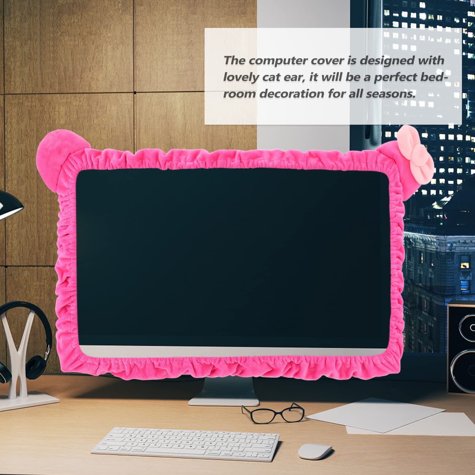 1PC Pink Computer Monitor Dust Cover - Adorable Polyester LCD Screen Protector for Desktops, Air Conditioning Units | Cute & Functional Cleaning Accessory for Home & Office Use
