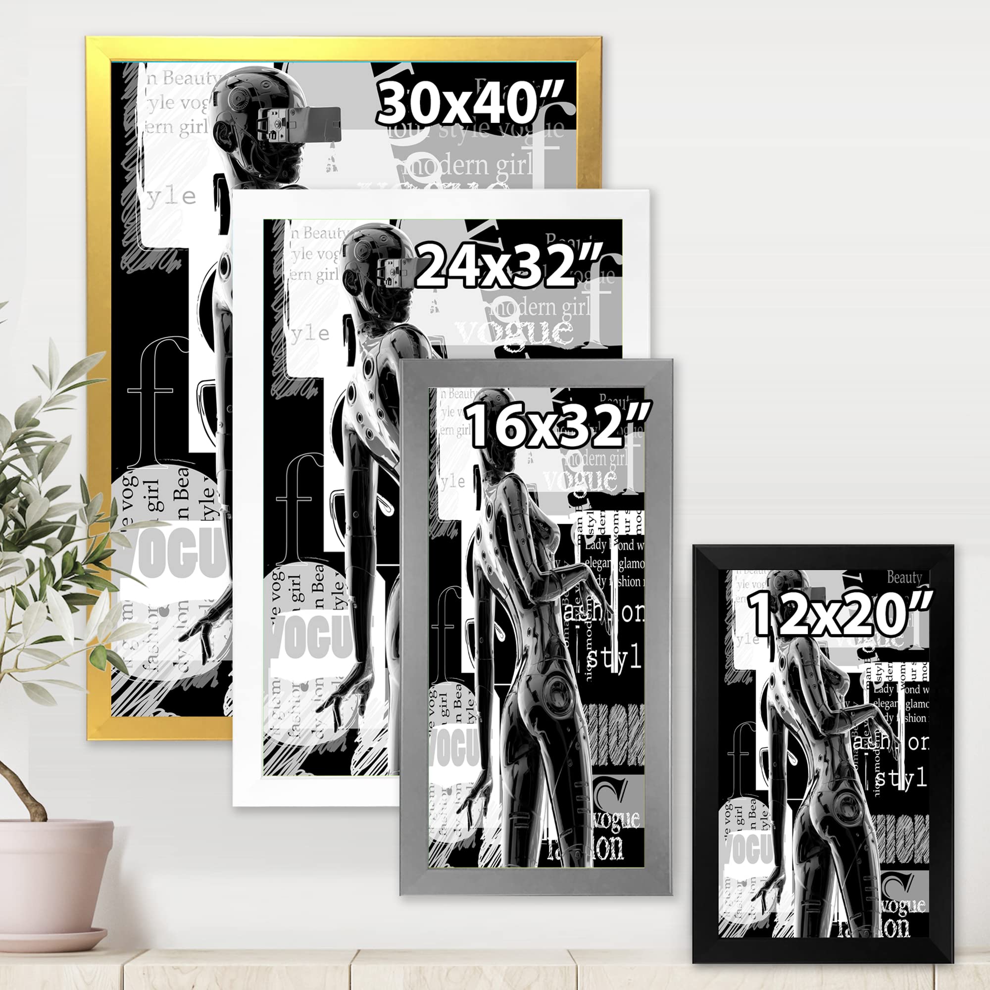 DesignQ Monochrome Cyborg Body - Modern Framed Wall Art Decor for Living Room, Bedroom & Office | Unique Futuristic Home Decor
