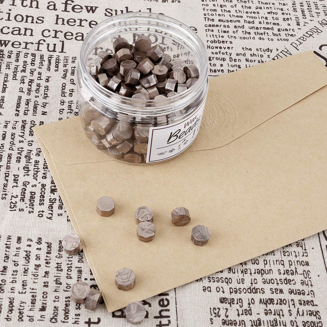 Yoption 210-Piece Champagne Gold Sealing Wax Beads Kit - Octagon Wax Seal Beads with Candles & Melting Spoon for Wax Seal Stamps | Perfect for Wedding Invitations, Diplomas, Gift Wrapping & Vintage Letter Sealing