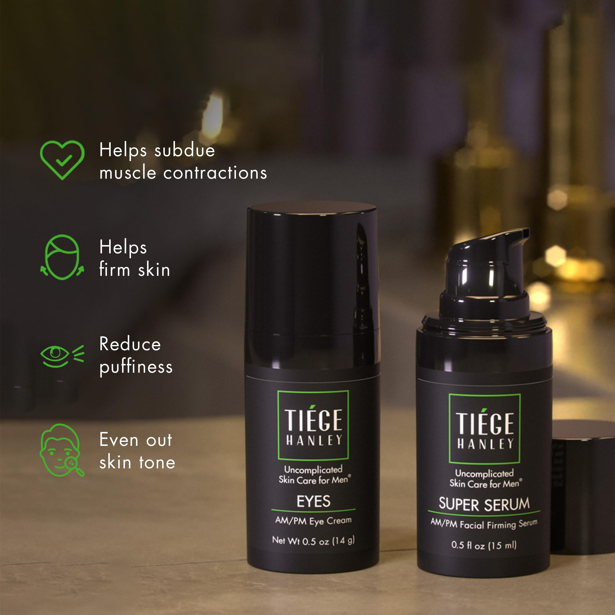 Tiege Hanley Eye Cream & Face Serum Set - Advanced Anti-Aging Skincare Bundle for Dark Circles, Puffiness & Wrinkles | Hydrating & Firming Treatment for Men | Perfect for Daily Skincare Routine & Nighttime Repair