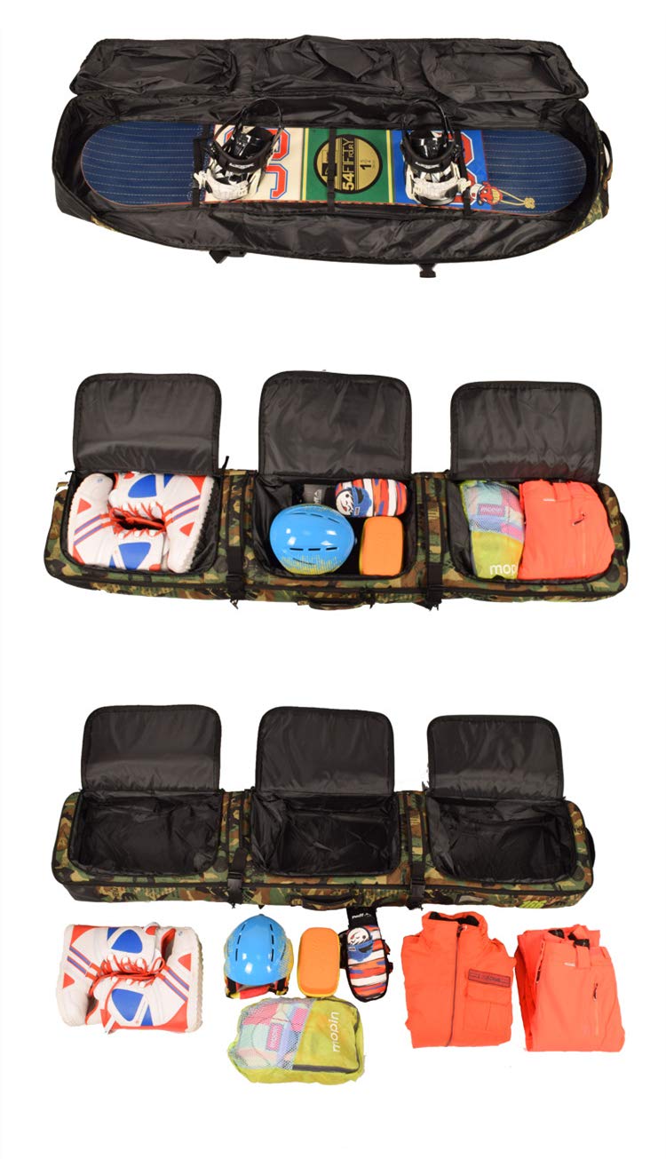UNISTRENGH Waterproof Padded Snowboard Bag with Wheels - Large Multi-Compartment Ski Boot & Helmet Storage Bag for Travel - Perfect for Airplane, Mountain Resorts & Winter Sports Gear Protection