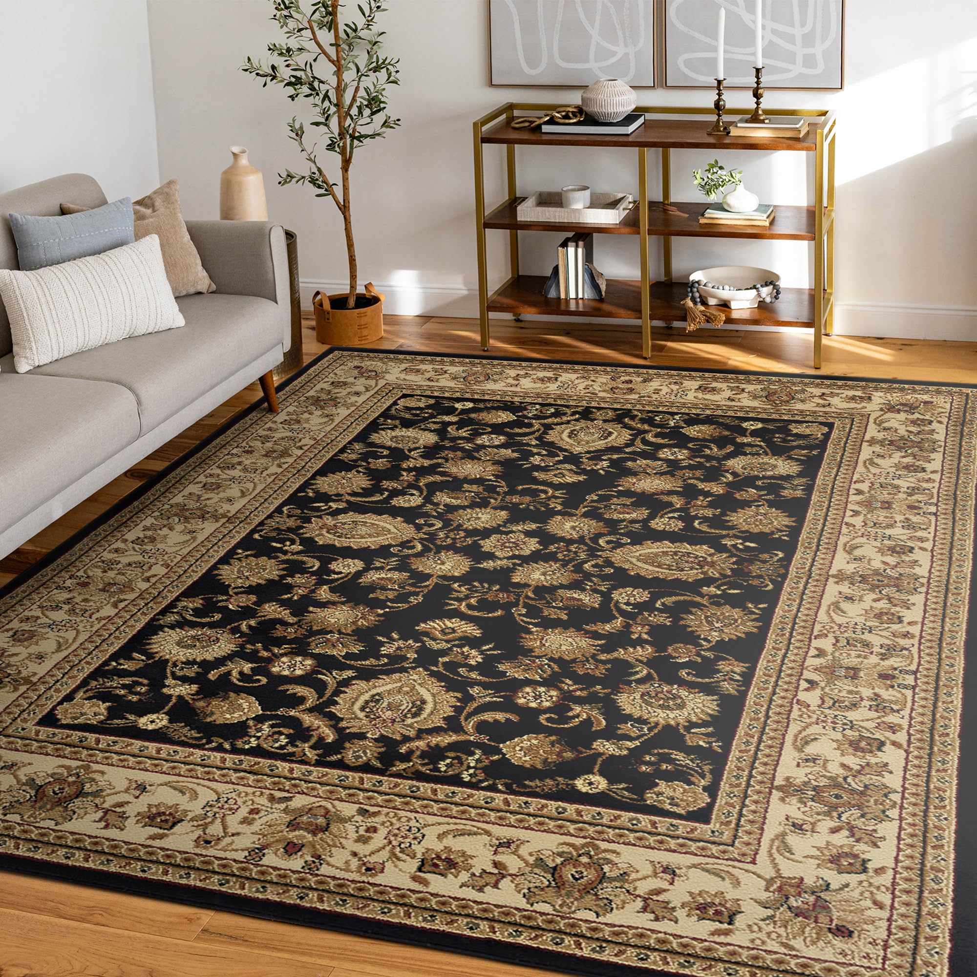 Large 11x15 Black Traditional Area Rug - Soft Indoor Carpet for Living Room, Bedroom, Dining Room, Kitchen & Entryway - Perfect for Home Decor & High Traffic Areas - Alfombras para Salas Grandes