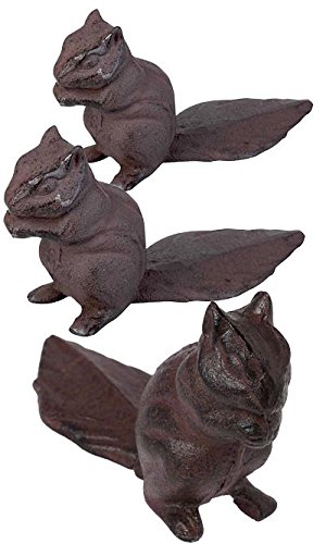 Esschert LH150 Heavy Duty Cast Iron Squirrel Door Stops - Set of 3 Rustic Home Decor - Perfect for Farmhouse, Cottage & Vintage Style Interiors