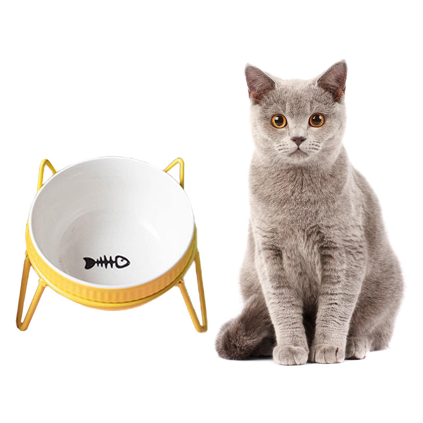 Premium Iron Pet Bowl Stand Holder - Single Feeder for Dogs & Cats - Durable & Non-Slip Food Dish Rack - Vibrant Yellow (Perfect for Home, Kitchen, or Outdoor Use)