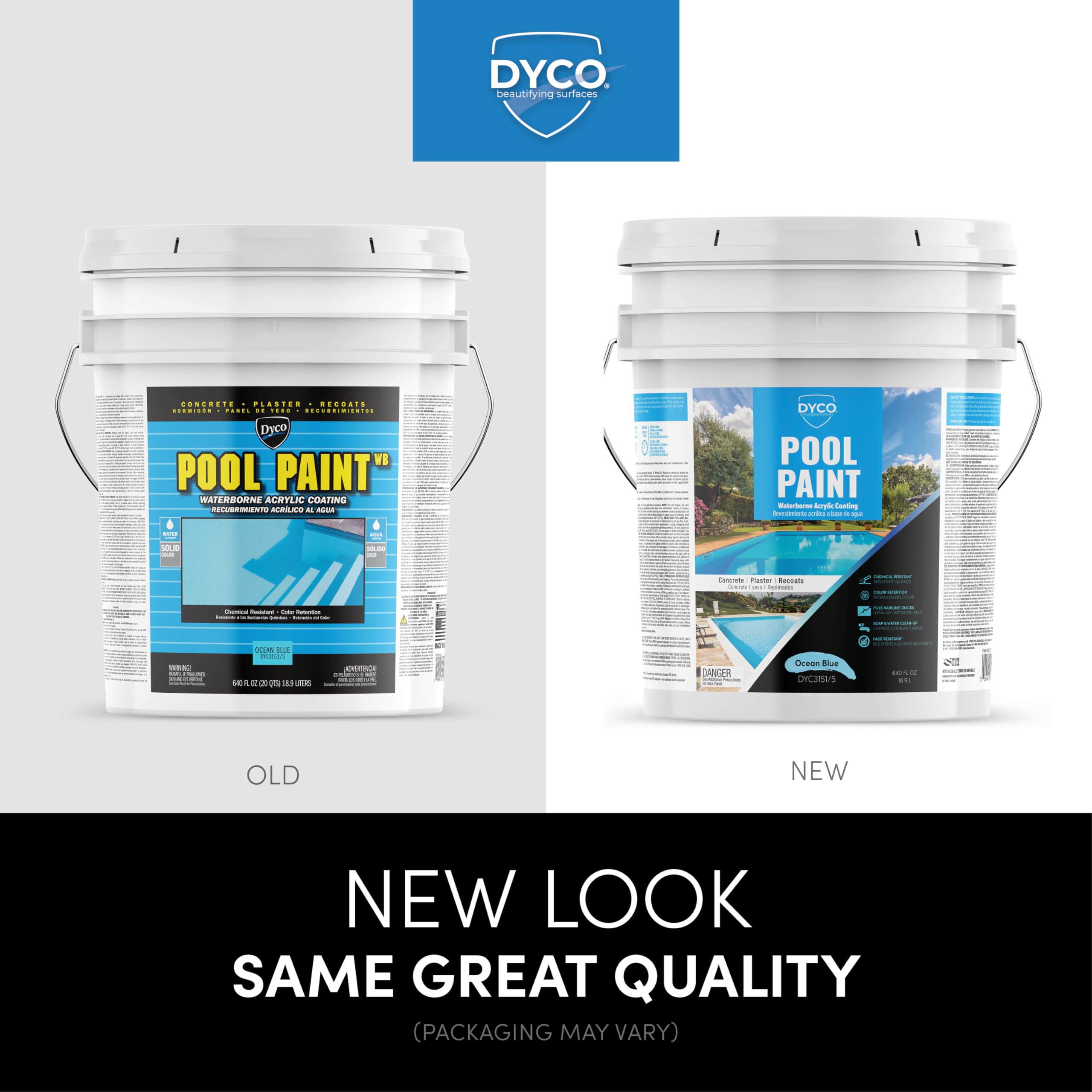Dyco Waterborne Acrylic Pool Paint - UV, Water, Salt & Chemical Resistant - Prevents Fading & Cracking - Seals Hairline Cracks - Long Lasting 5-8 Years - Ocean Blue (5 Gallon) - Perfect for Inground & Above Ground Pools, Pool Decks & Outdoor Water Features