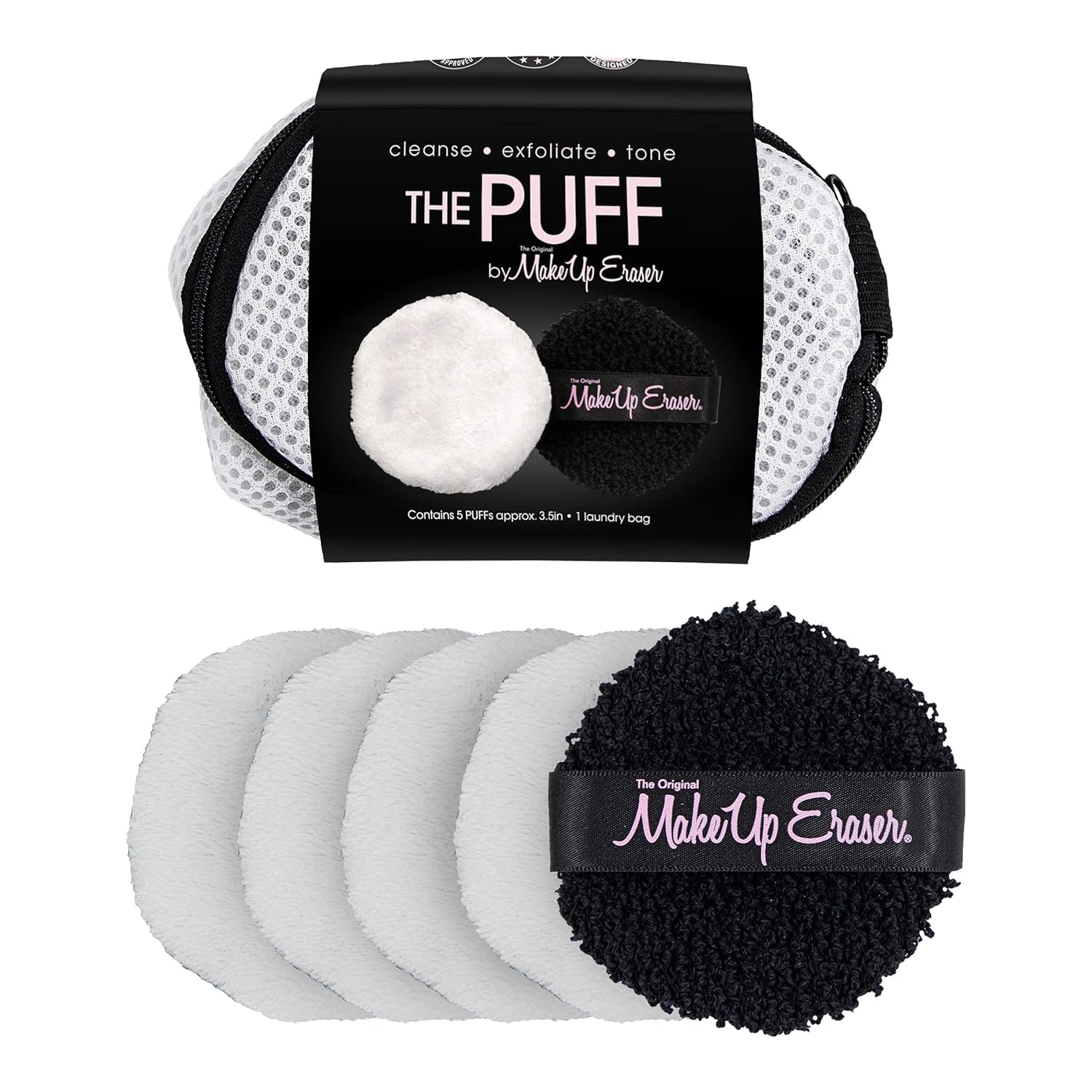 MakeUp Eraser Puff 5-Piece Set | Reusable & Machine Washable Makeup Remover Pads with Laundry Bag | Eco-Friendly Beauty Essentials for Gentle Makeup Removal & Skincare Routine
