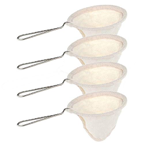 4Pcs Reusable Flannel Coffee Filters with Handle - Eco-Friendly Handmade Coffee Dripper Strainers for Pour Over, French Press & Cold Brew - Perfect Home Barista Accessories for Specialty Coffee Lovers