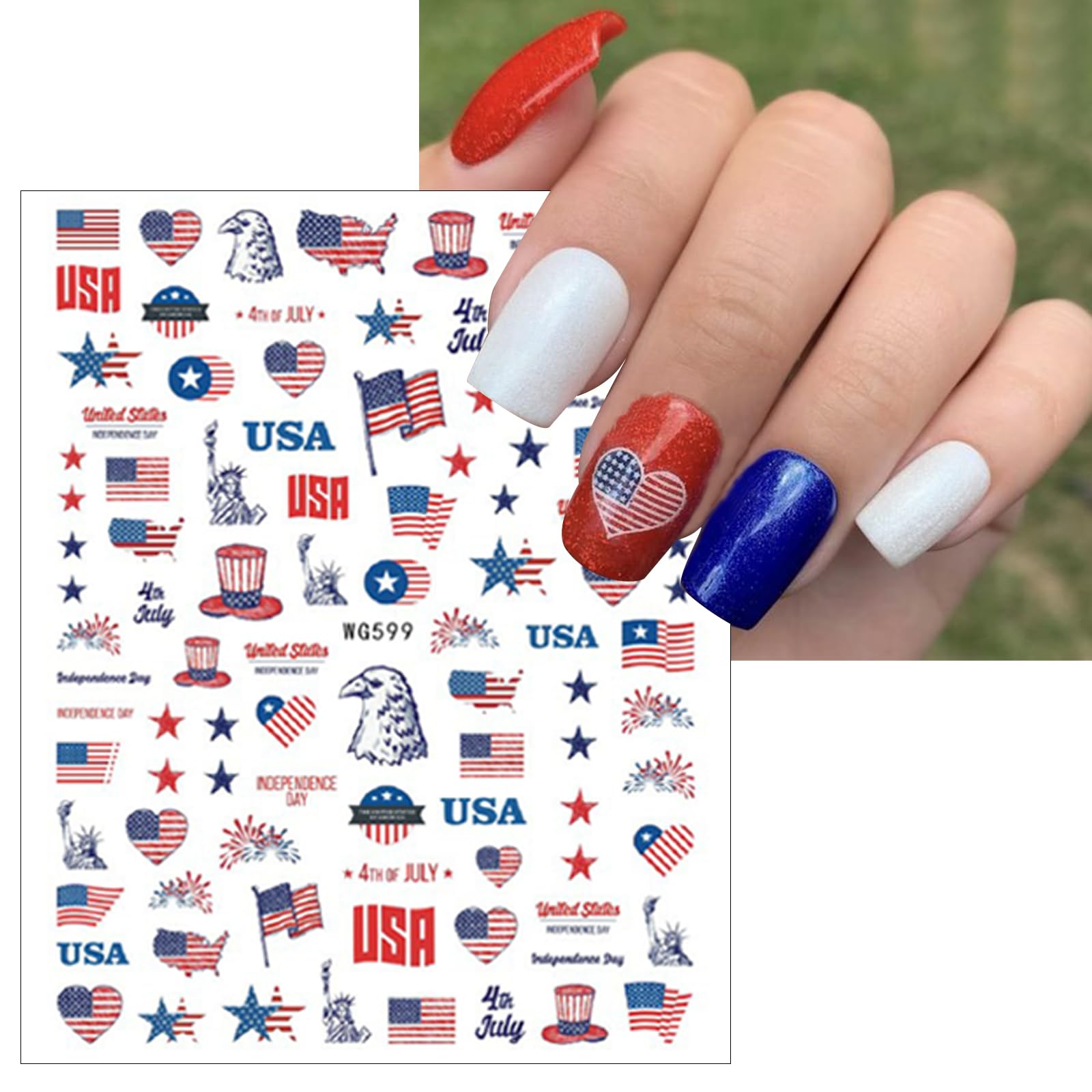 4th of July Nail Stickers - Patriotic American Flag & Firework Designs for Independence Day Nails