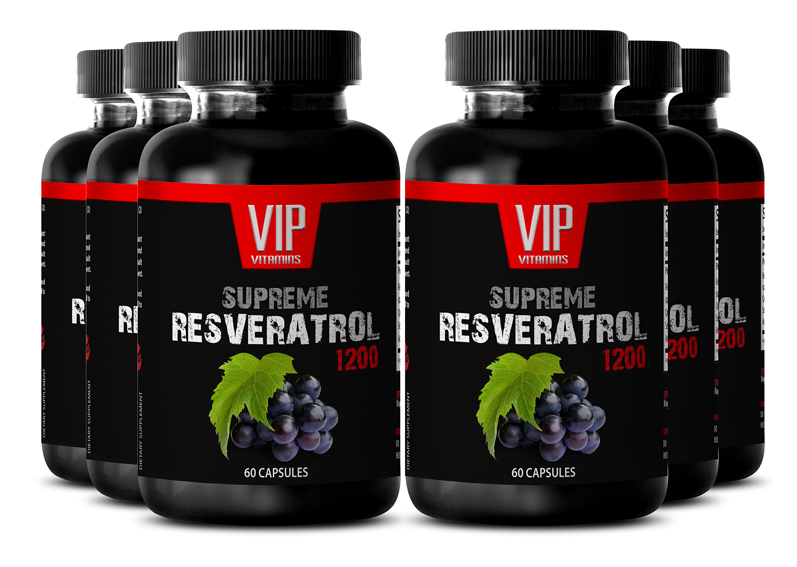 Premium Resveratrol 1200mg Supplement - High Potency Red Wine Extract with Antioxidant Benefits - Maximum Strength Formula (6 Bottles 360 Capsules) for Heart Health, Anti-Aging & Cellular Support