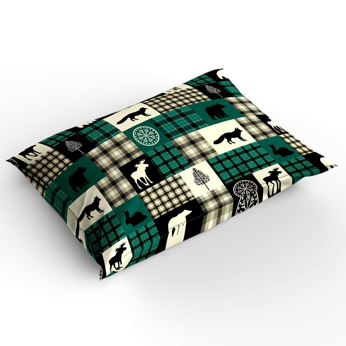 Smile Sunflower 4-Piece Luxury Soft Duvet Cover Set for Girls & Boys - Queen Size, Includes 1 Comforter Cover, 1 Bed Sheet, 2 Pillowcases in Christmas Green & Black Buffalo Check Plaid Pattern - Perfect for Kids' Bedrooms, Guest Rooms & Holiday Decor