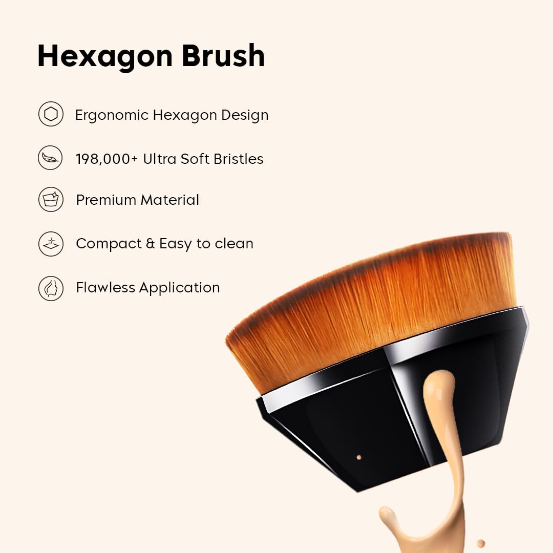 Gleva Professional Foundation Makeup Brush Set - Kabuki Hexagon & Flexible Oval Toothbrush Design for Liquid, Powder, Cream Blending, Contouring & Blush Application | Perfect for Everyday Makeup & Travel (Oval + Hexagon)
