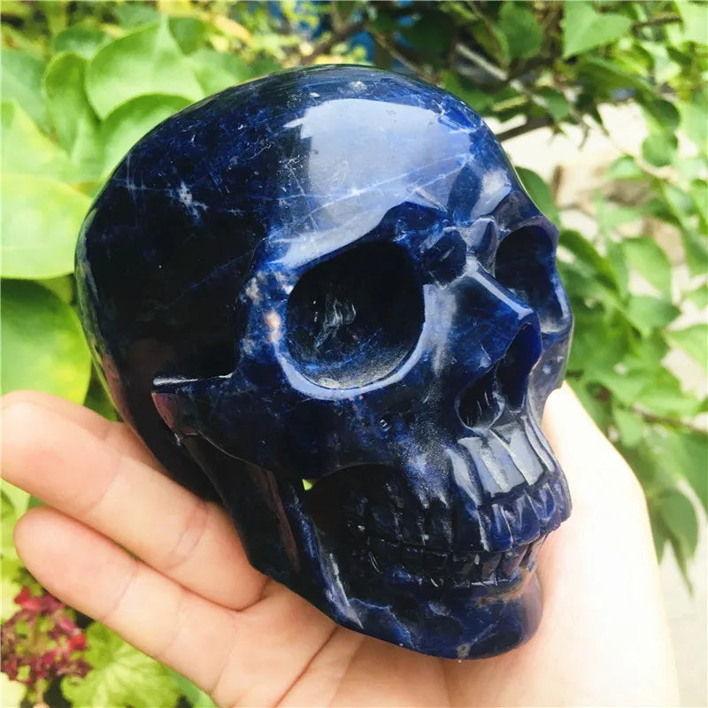 1.1kg Natural Sodalite Quartz Crystal Skull - Hand Carved Hollow Healing Stone for Meditation, Reiki & Spiritual Decor