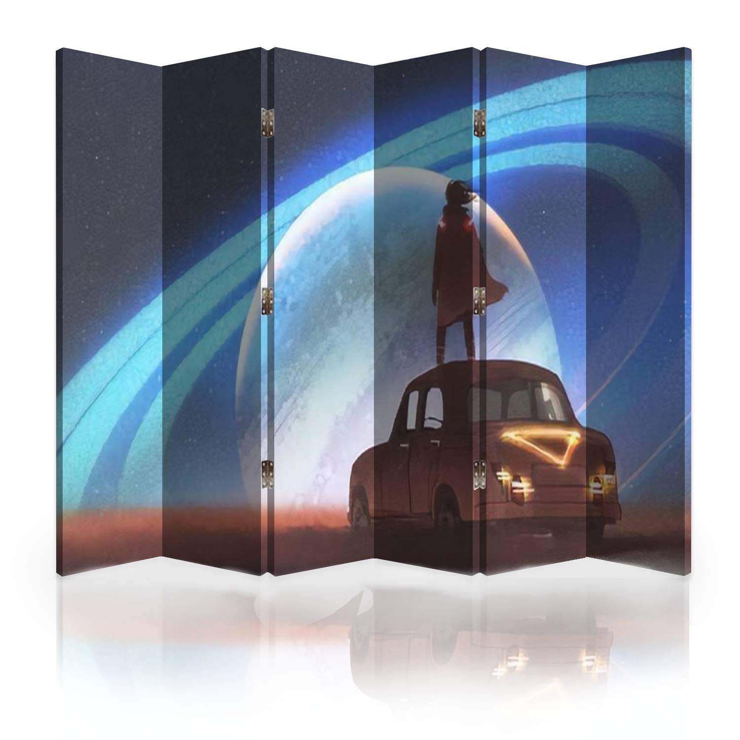 Vintage Car Night Scenery Canvas Room Divider - 6 Panel Folding Privacy Screen for Bedroom, Office & Living Room | Decorative Wall Partition & Space Separator