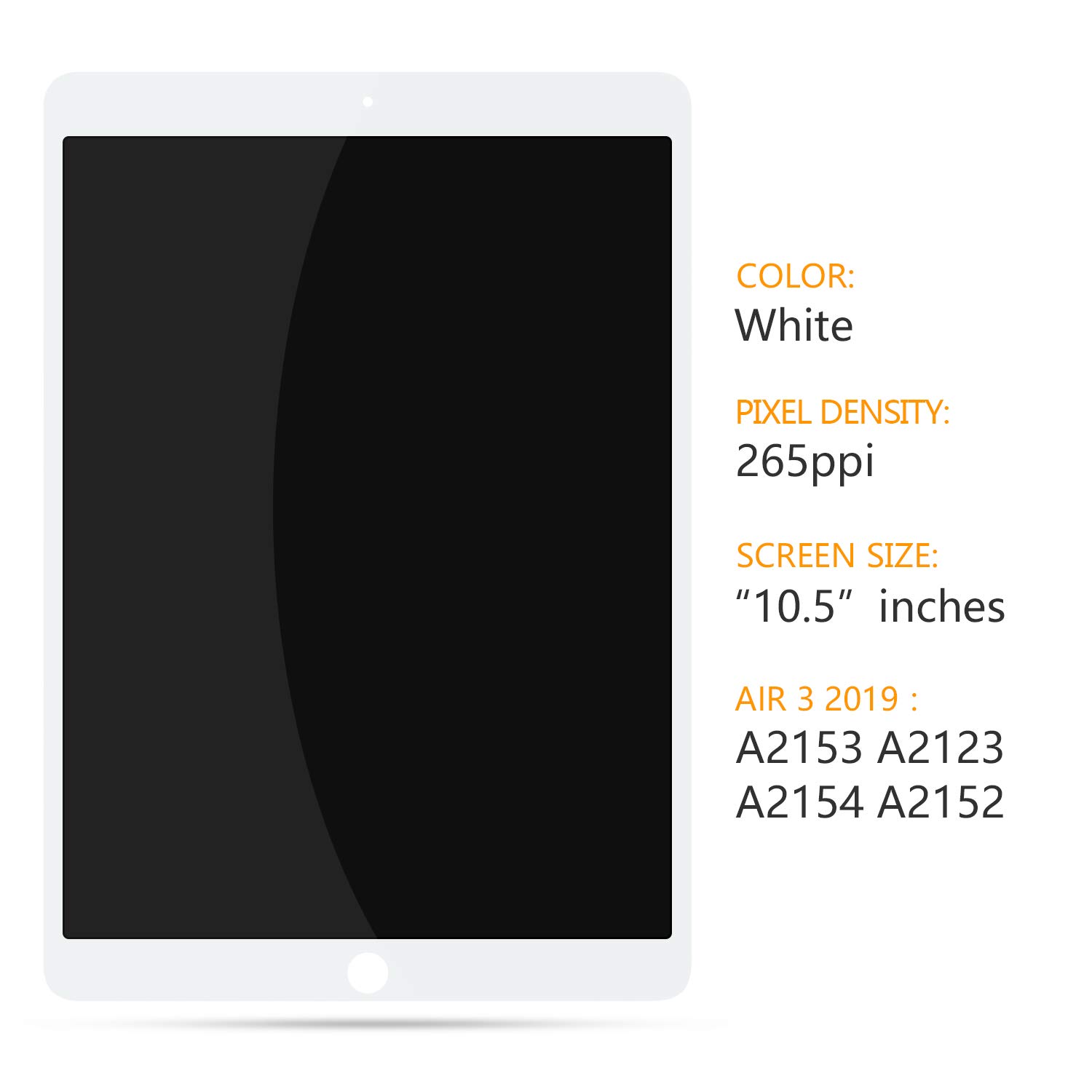 iPad Air 3 Screen Replacement LCD Display Touch Digitizer Assembly for A2152 A2123 A2154 - 2019 3rd Gen Tablet Repair Kit (No Home Button, White) | DIY Fix for Cracked/Broken Screens