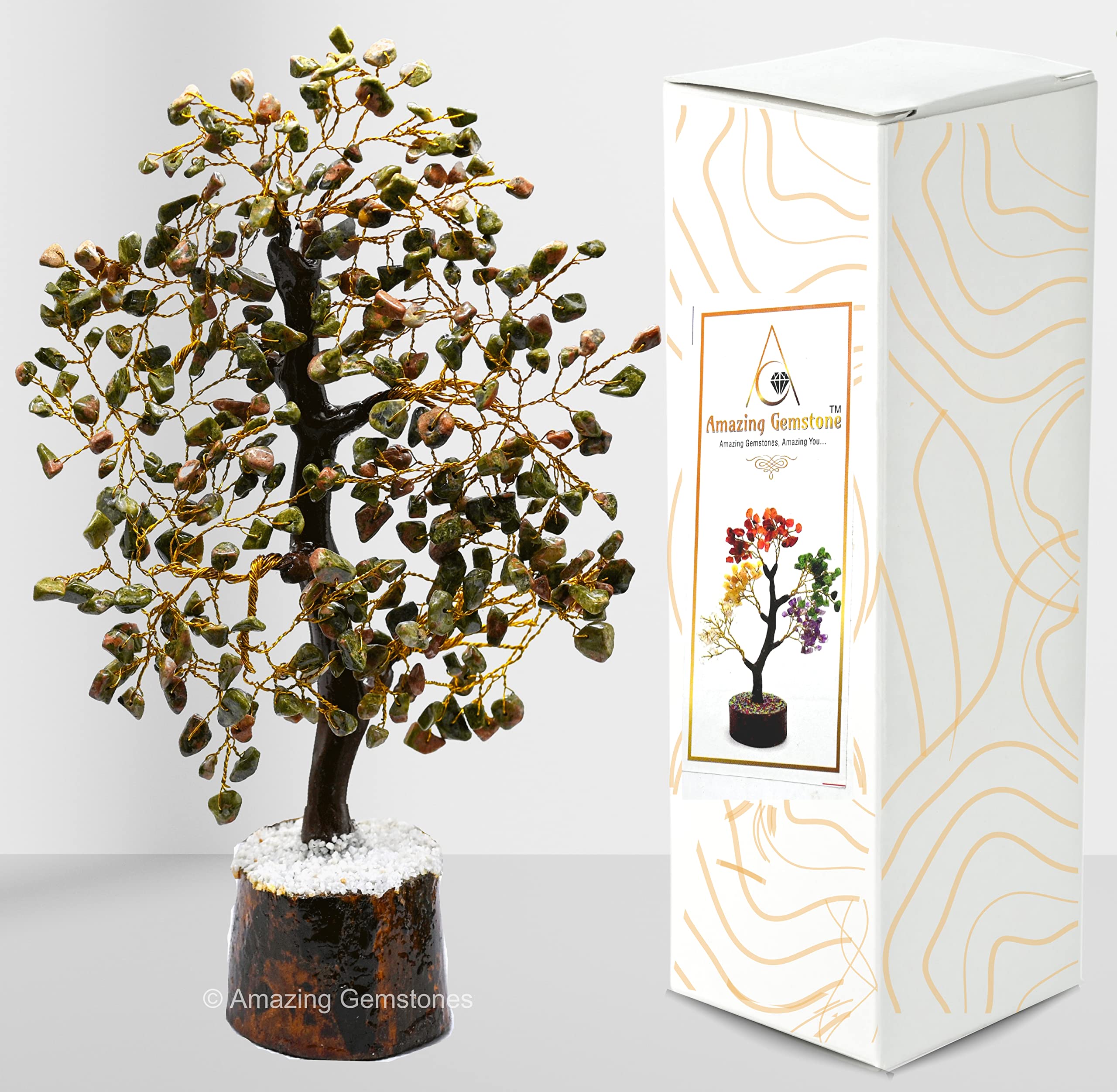 Premium Unakite Gemstone Crystal Bonsai Tree - Natural Healing Stone for Feng Shui, Wealth & Positive Energy | Home & Office Decor (10-12 Inch, Gift Box Ready) - Perfect for Meditation Spaces, Work Desks & Spiritual Gifts