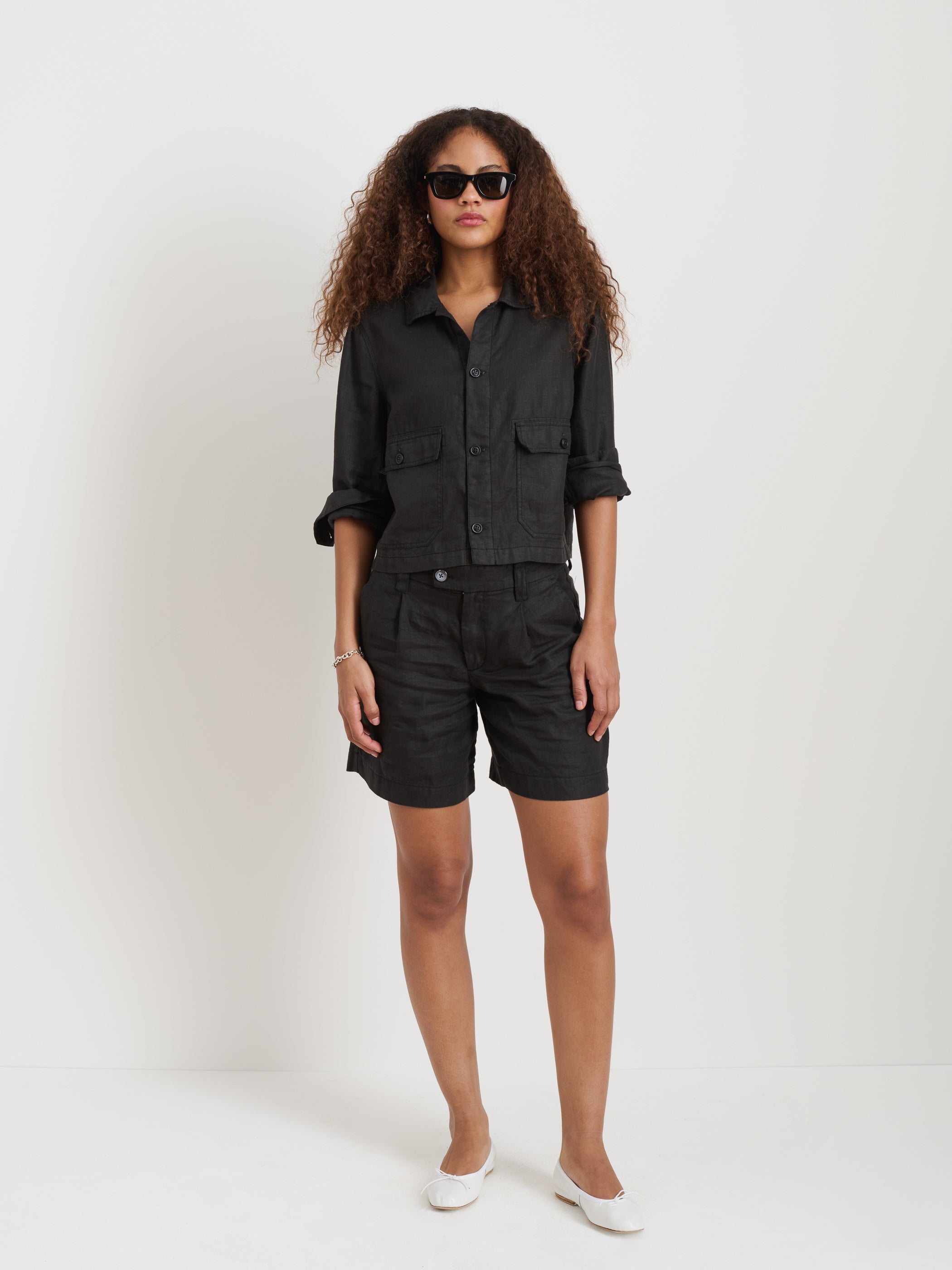 Linen Cropped Work Jacket for Women - Lightweight Summer Office Blazer, Casual Chic Outerwear for Work, Travel & Date Nights
