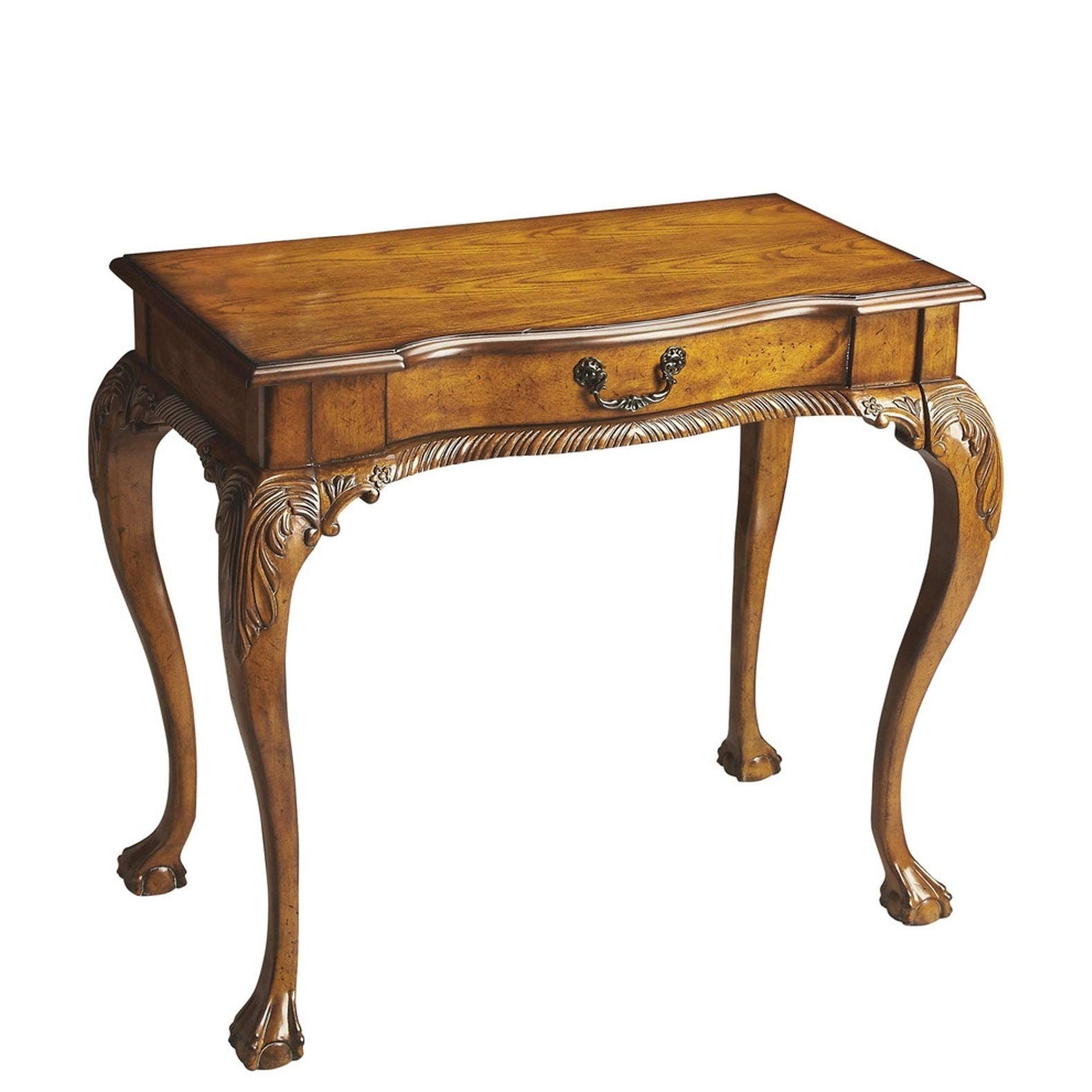 Vintage Brown Oak Veneer Writing Desk with Drawers - Rectangular Home Office Desk for Study, Work & Crafting