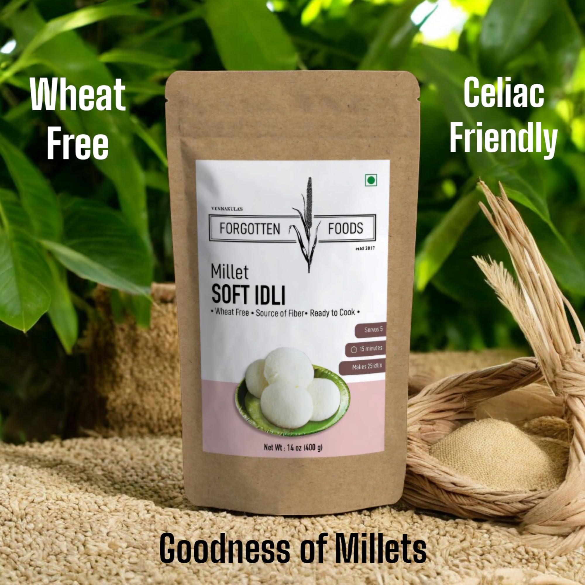 FORGOTTEN Foods Millet Soft Idli Mix - Instant Ready-to-Cook Idly Batter Breakfast Premix | Kodo Millets (Kodri, Varagu, Arikelu) | Gluten-Free, High Fiber, No Artificial Flavors | 400g Pack Makes 25 Idlis | Perfect for Quick Breakfast, Healthy Snacks & Vegan Meals