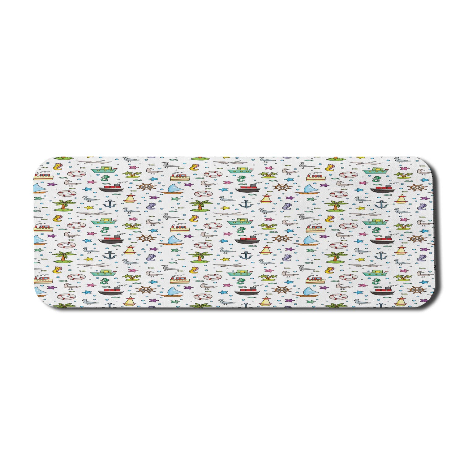 Ambesonne Birds Computer Mouse Pad - Nautical Cartoon Design with Ships, Flying Birds, Starfish, Palm Trees & Bubbles - Large 31