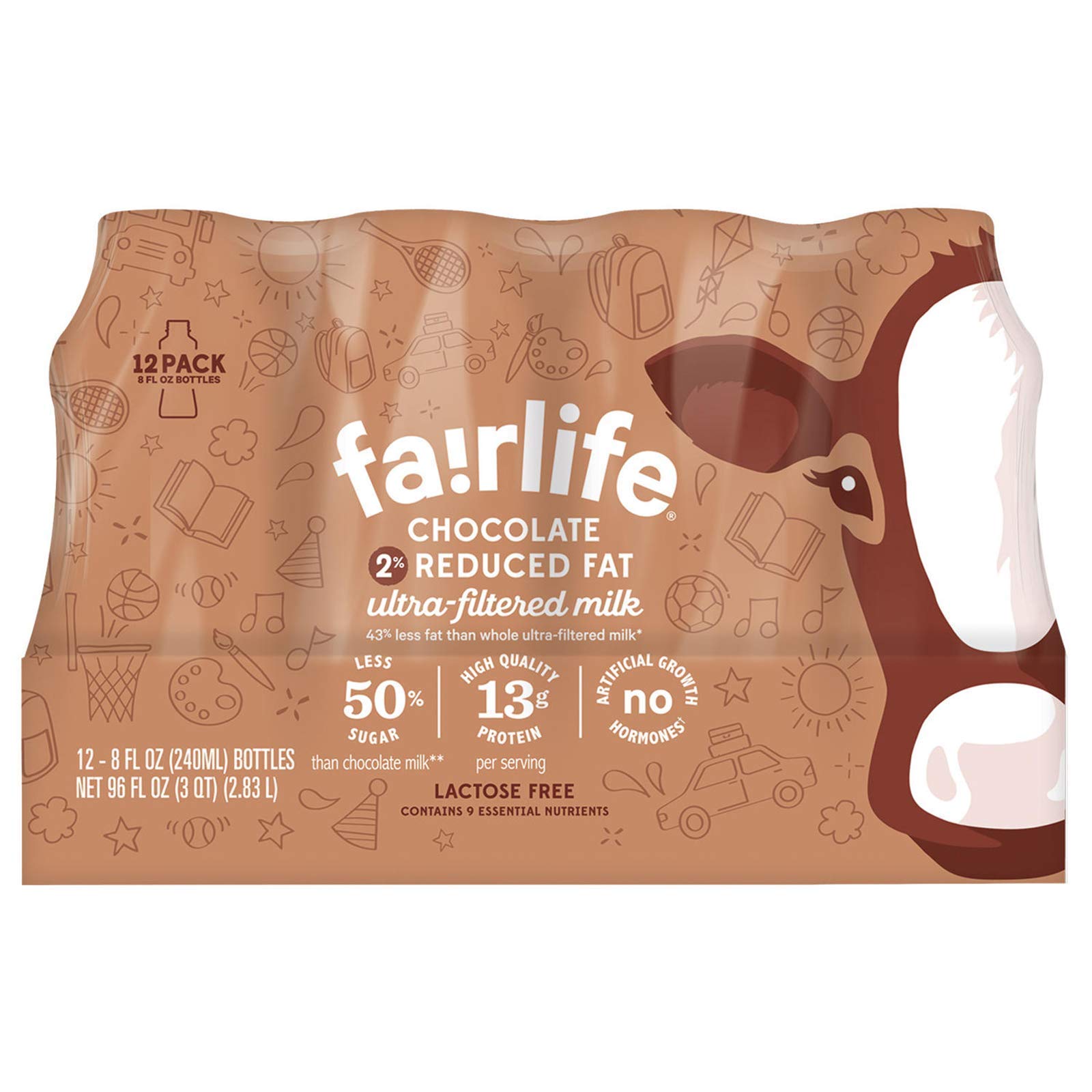 Fairlife Chocolate 2% Reduced Fat Ultra Filtered Milk - 12 Pack (8 Fl Oz Each) 96 Fl Oz Total - Rich Chocolate Flavor for Smoothies, Baking & Healthy Breakfasts