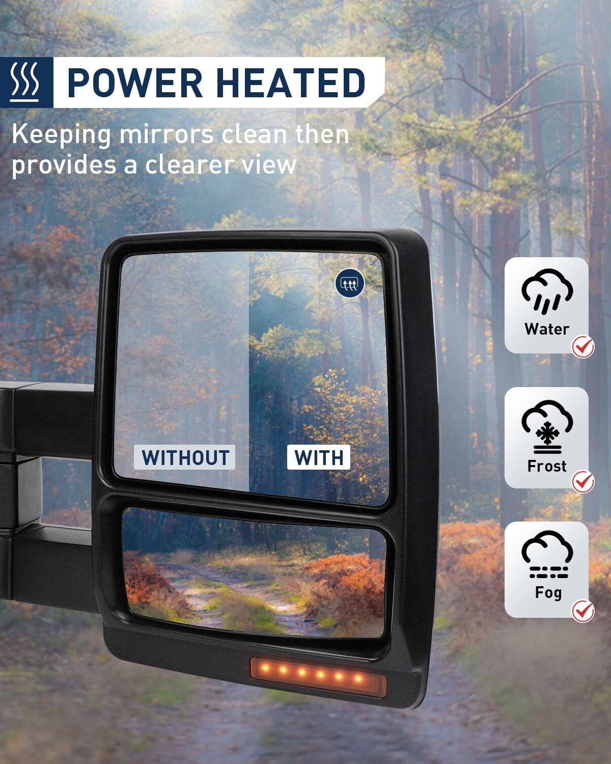 ECCPP Power Heated Towing Mirrors with LED Turn Signal & Puddle Lamp - Compatible with 2007-2014 Ford F150 Pickup Truck - Chrome Replacement Side Mirrors for Enhanced Visibility & Safety While Towing Trailers or Large Loads