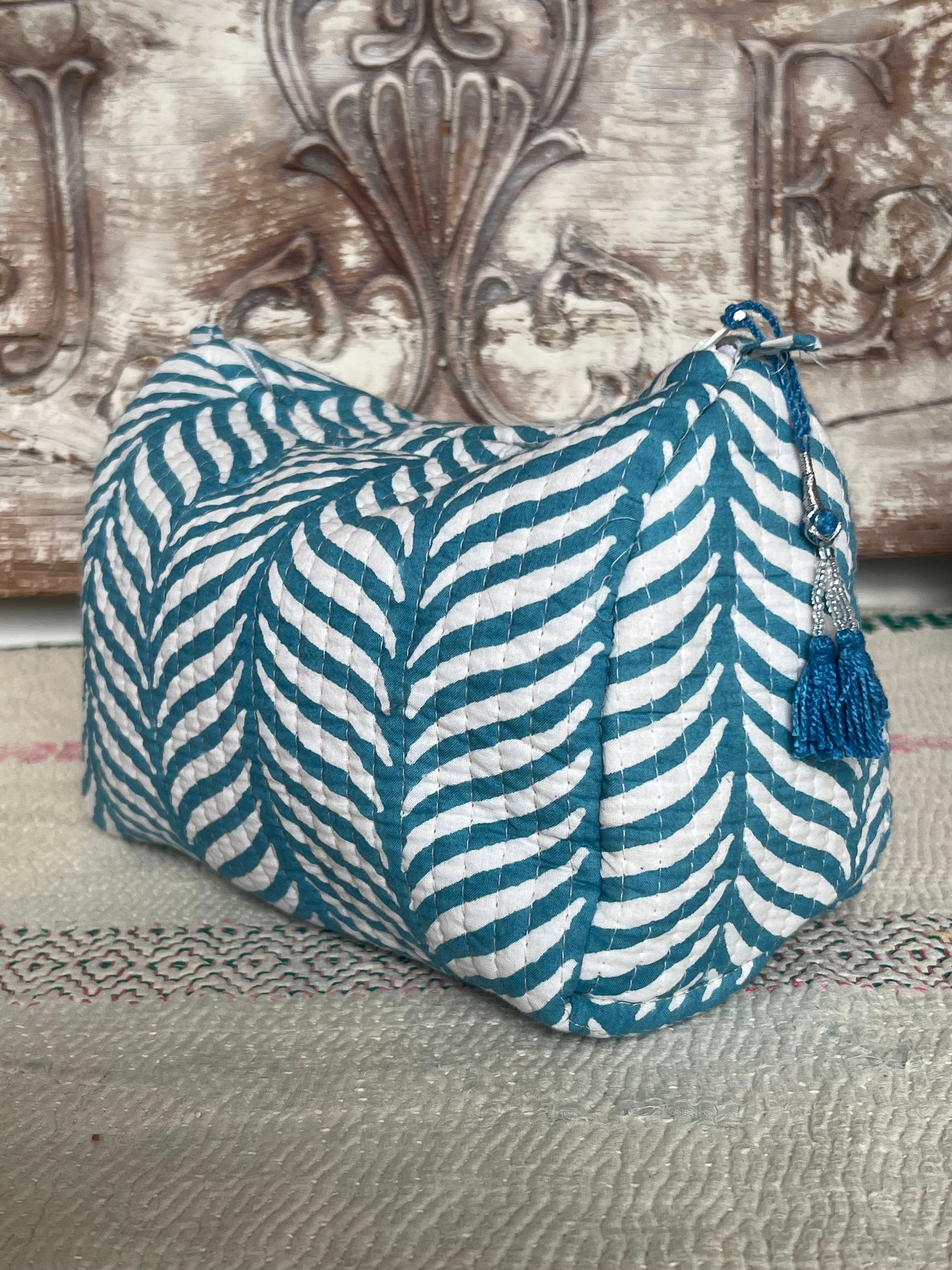 Organic Cotton Cosmetic & Makeup Bags - Handmade Block Printed Toiletry Pouches (3 Sizes) - Perfect for Travel, Gym & Daily Beauty Organization