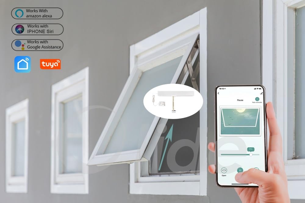 Olideauto Smart WiFi Automatic Greenhouse Window Opener & Closer with Wireless Rain Sensor & Thermohygrometer - 11-4/5'' Adjustable Trip - Perfect for Indoor/Outdoor Gardening, Hydroponics & Greenhouse Ventilation