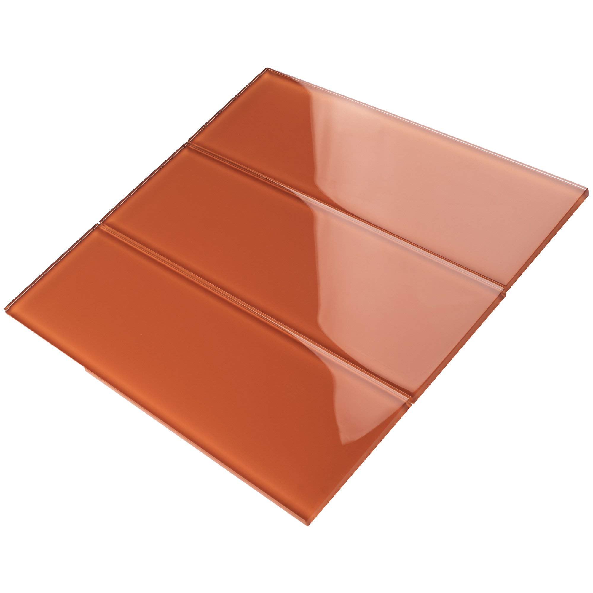 TCSBG-11 Fire Orange 4x12 Glass Subway Tile Backsplash (10 sq ft) - Perfect for Kitchen & Bathroom Renovations, Modern Home Decor & DIY Projects