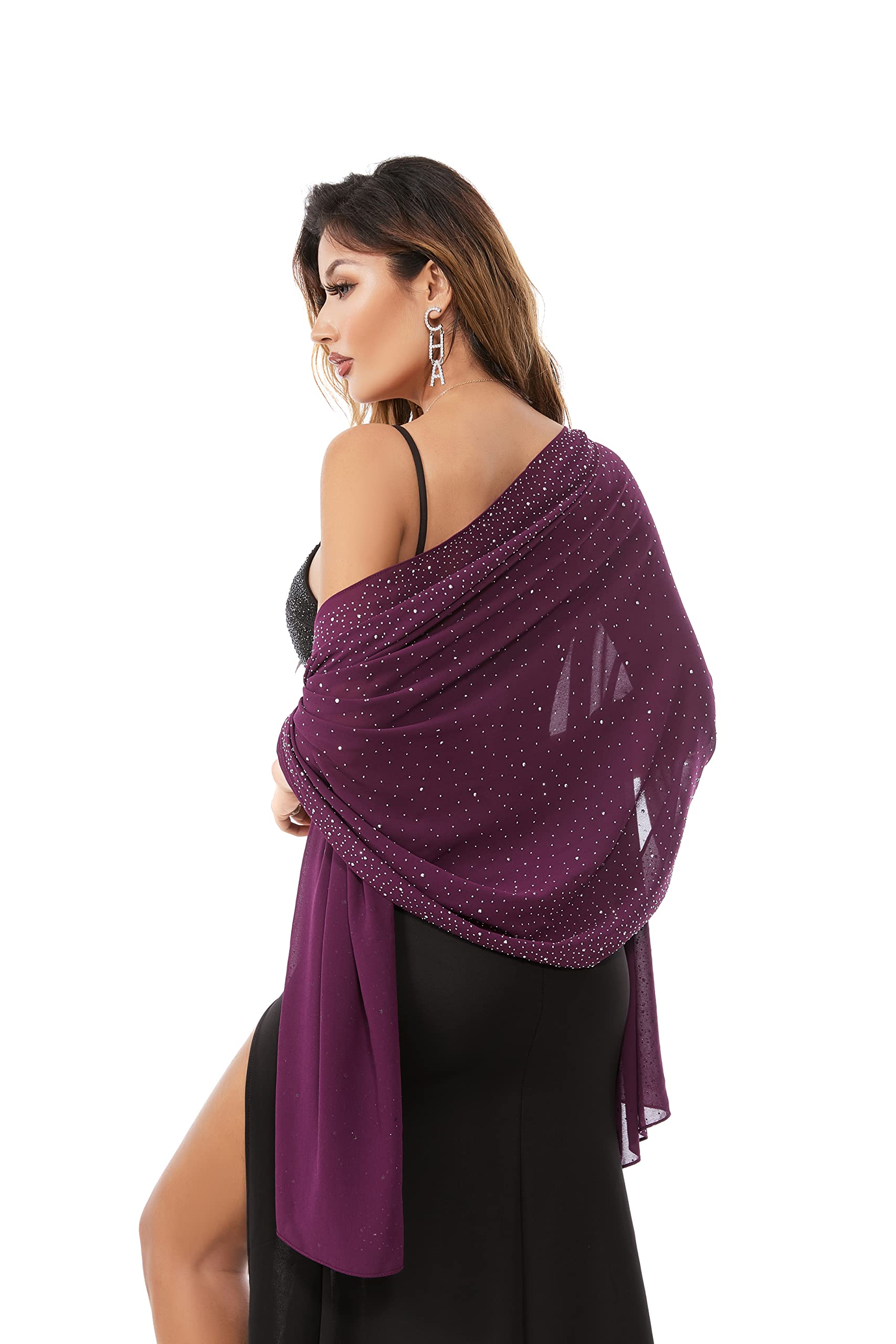 Elegant Sheer Chiffon Shawl for Women - Soft Silky Sparkly Wedding Bridal Scarf Wrap - Perfect for Evening Dresses, Prom, Formal Events & Special Occasions