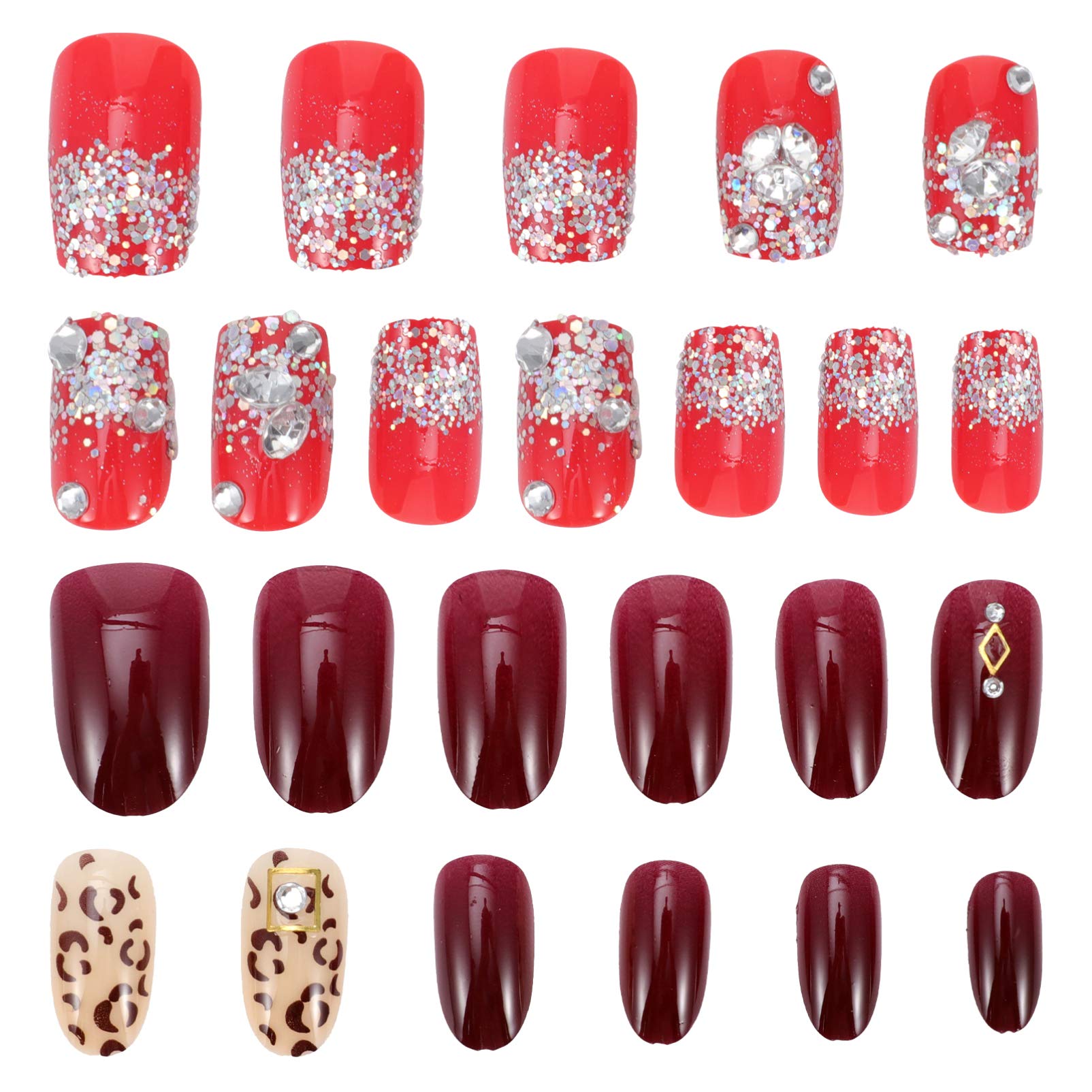 48 Pcs Christmas Press on Nails - Fake Nails Artificial Nail Tips with Full Cover Decor & Drill for DIY Girls Kids Nail Art (Assorted Colors) - Perfect for Holiday Parties, Gifts & Festive Nail Designs