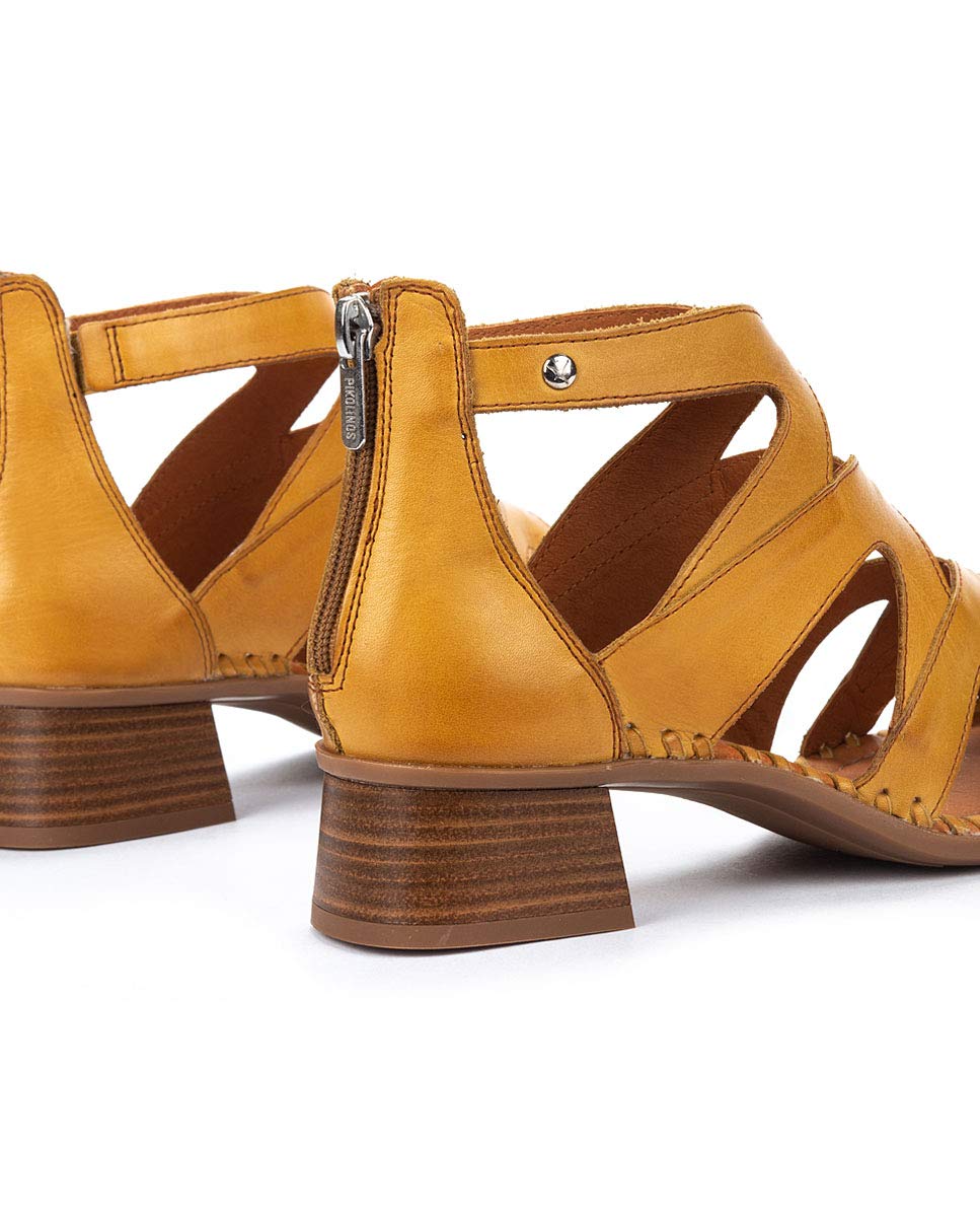 PIKOLINOS Women's Leather Heeled Sandals - Comfortable Honey Color Dress Shoes for Weddings, Parties & Summer Outfits